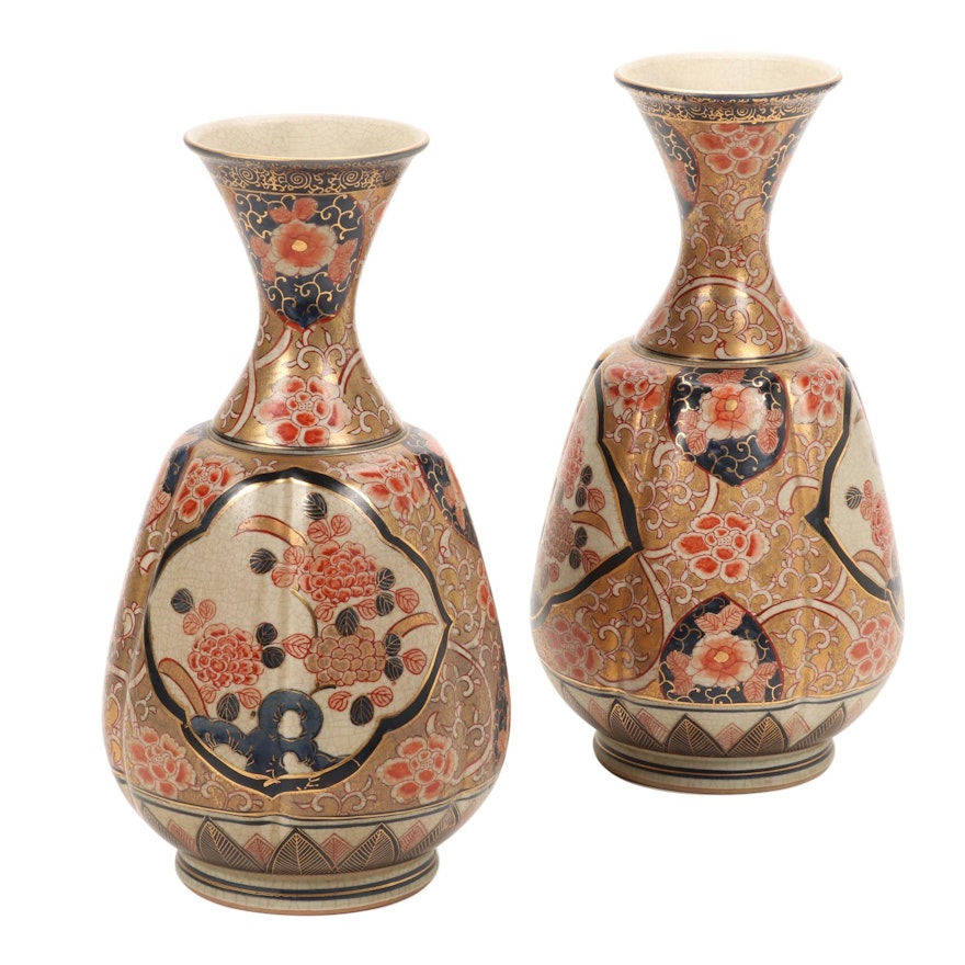 Imari Style Chrysanthemum Mantle Vases