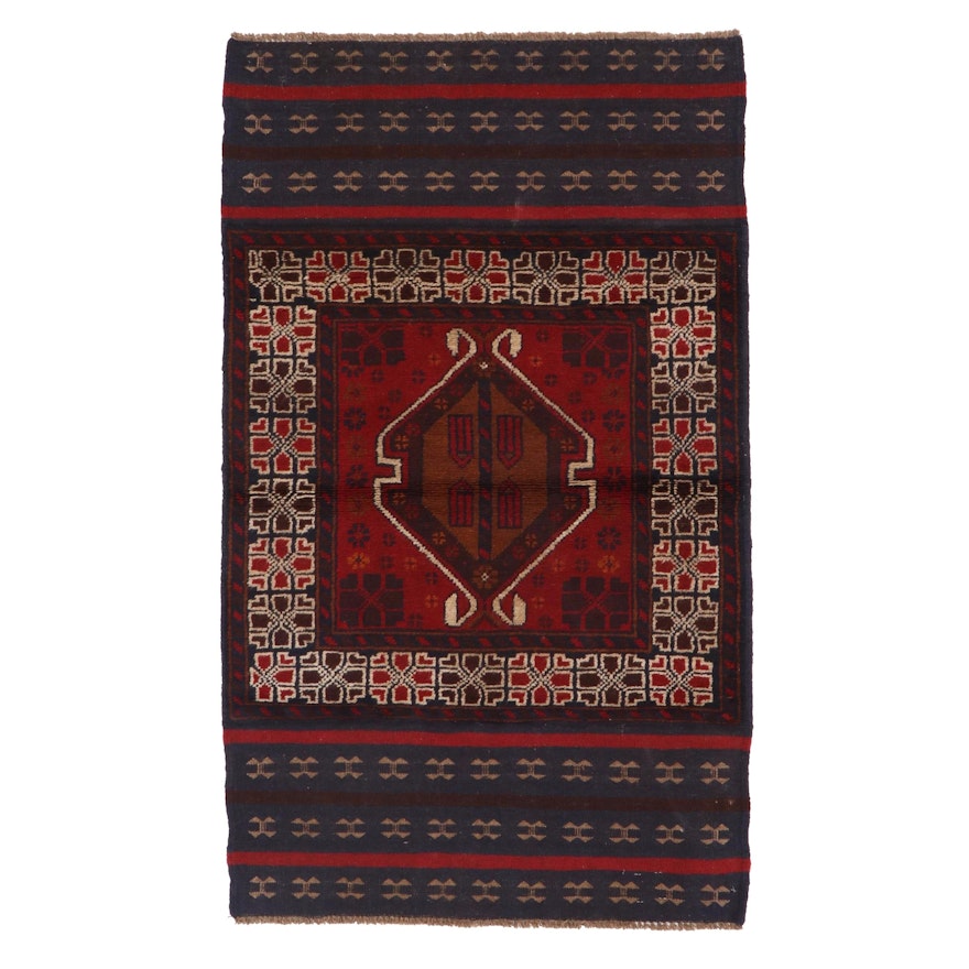 2'10 x 4'9 Hand-Knotted Afghan Baluch Wool Accent Rug