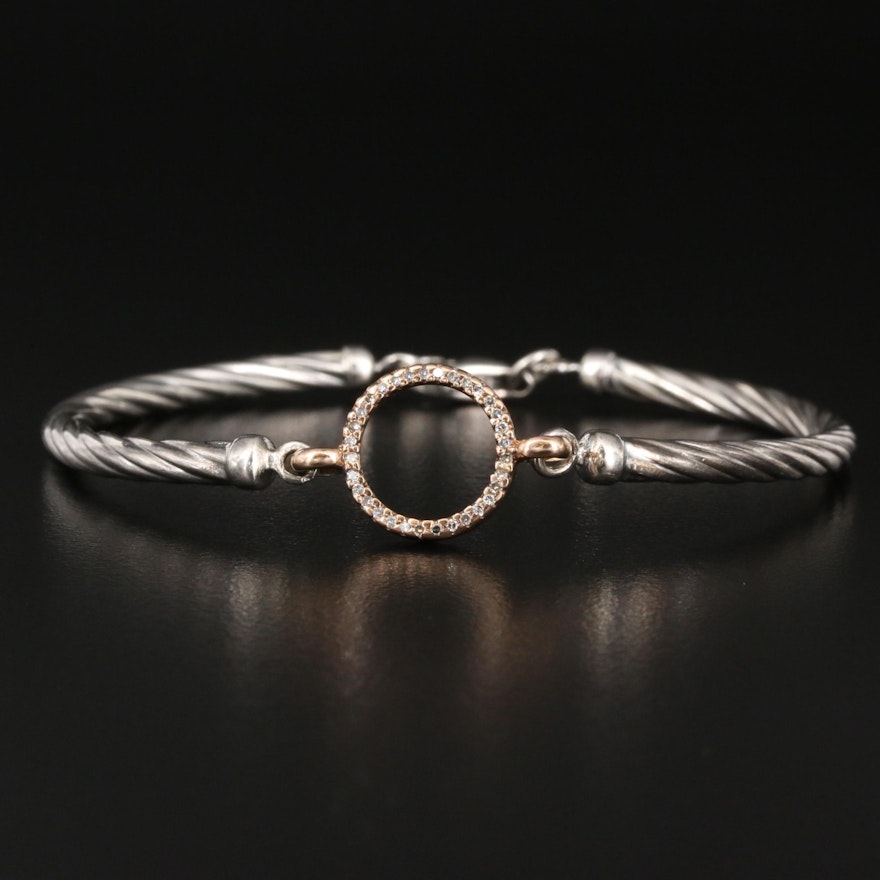 Sterling Cable Bracelet with 14K Diamond Accent