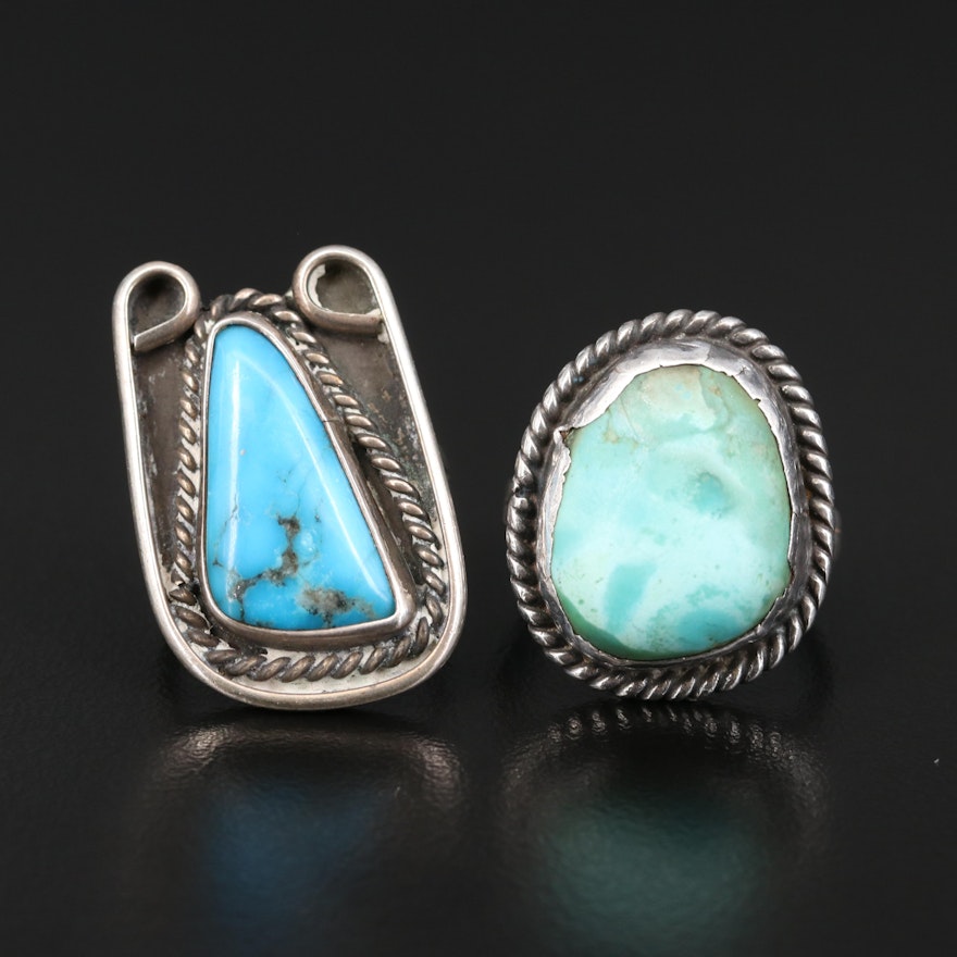 Southwestern Sterling Turquoise Rings with Rope Details