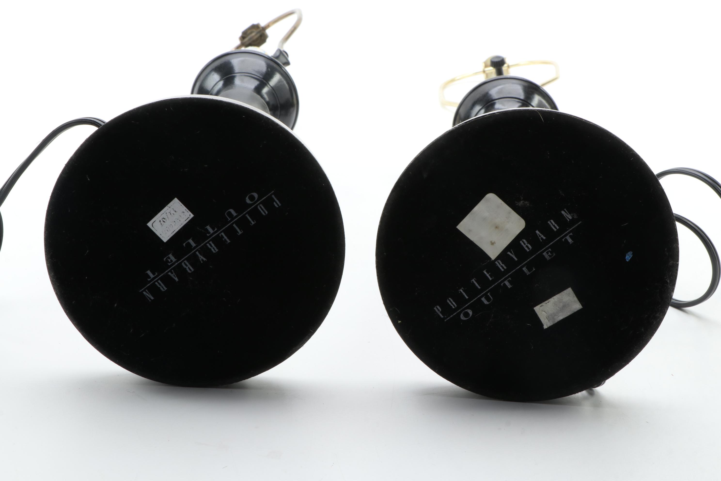 Pair of Pottery Barn Patinated Metal Candlestick Table Lamps