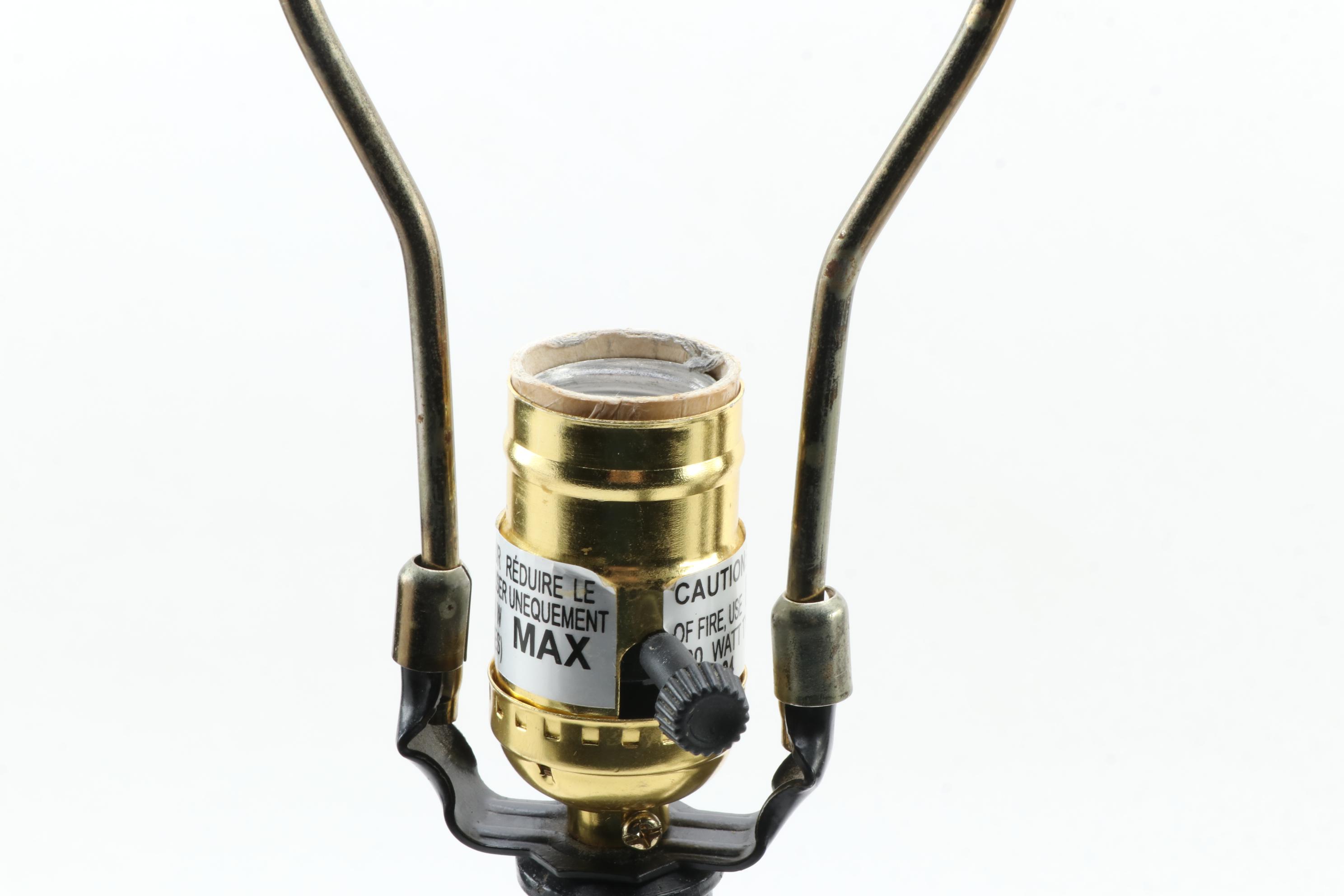 Pair of Pottery Barn Patinated Metal Candlestick Table Lamps