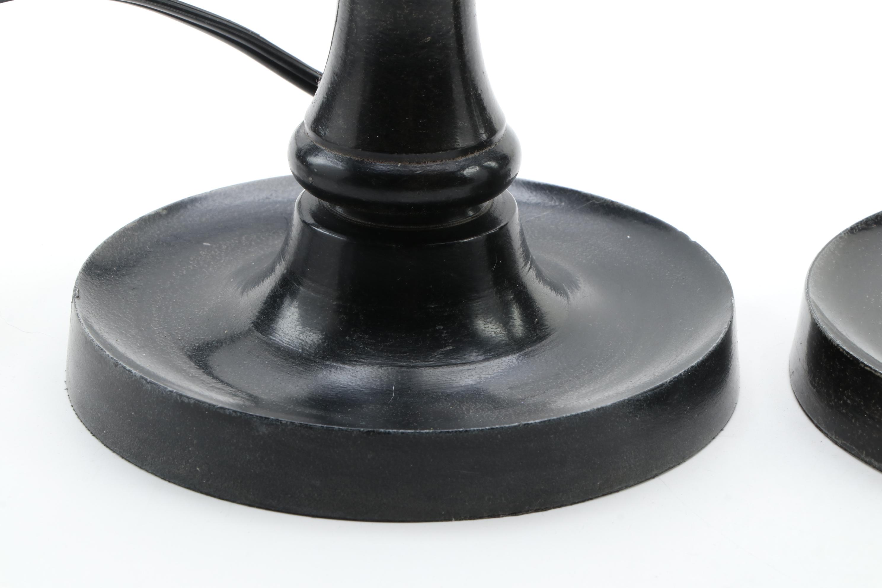 Pair of Pottery Barn Patinated Metal Candlestick Table Lamps