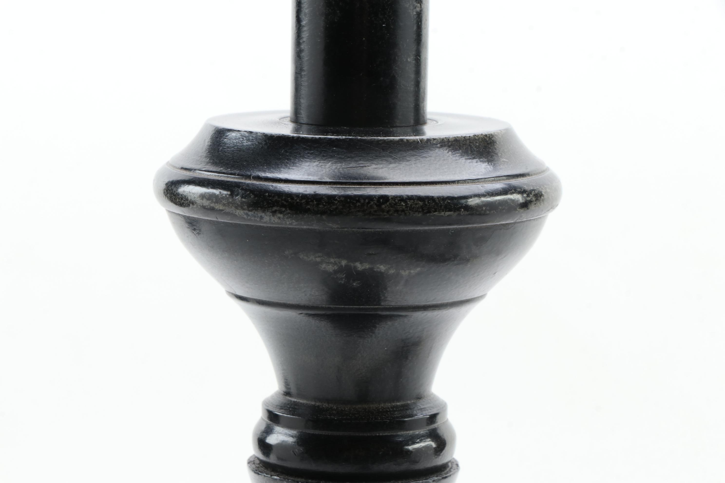 Pair of Pottery Barn Patinated Metal Candlestick Table Lamps