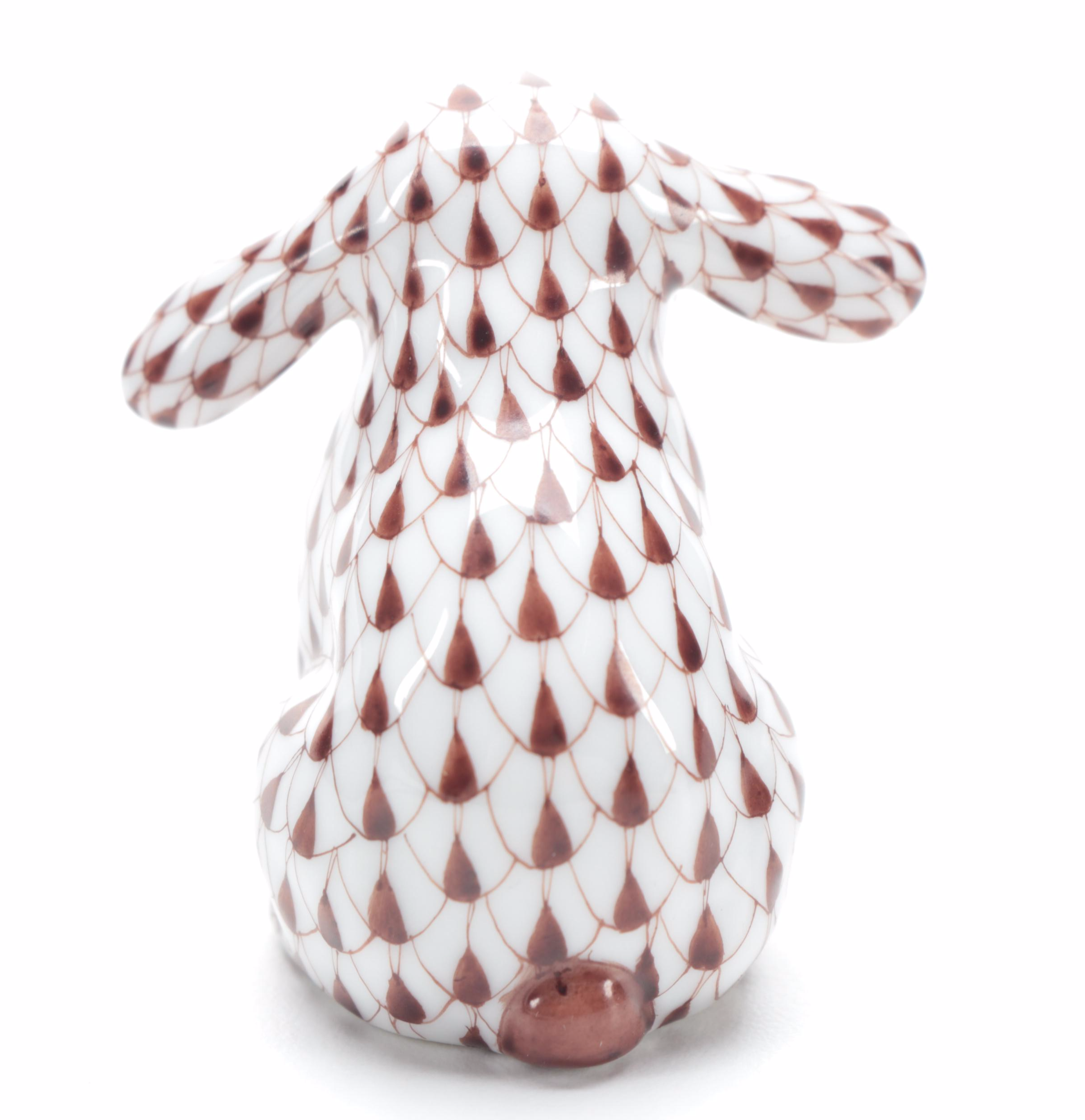 Herend Chocolate Fishnet with Gold "Lop Ear Bunny" Porcelain Figurine