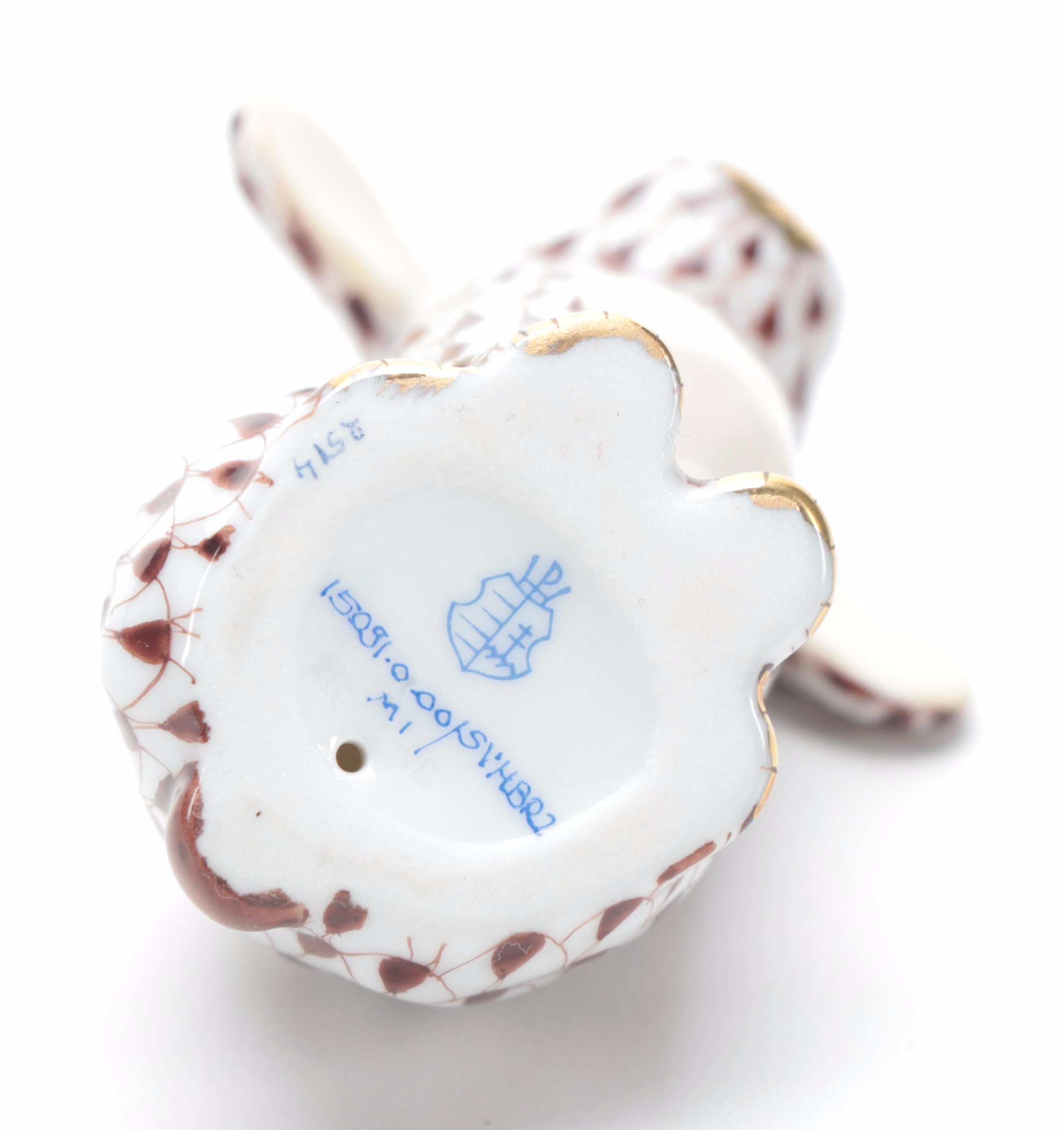 Herend Chocolate Fishnet with Gold "Lop Ear Bunny" Porcelain Figurine