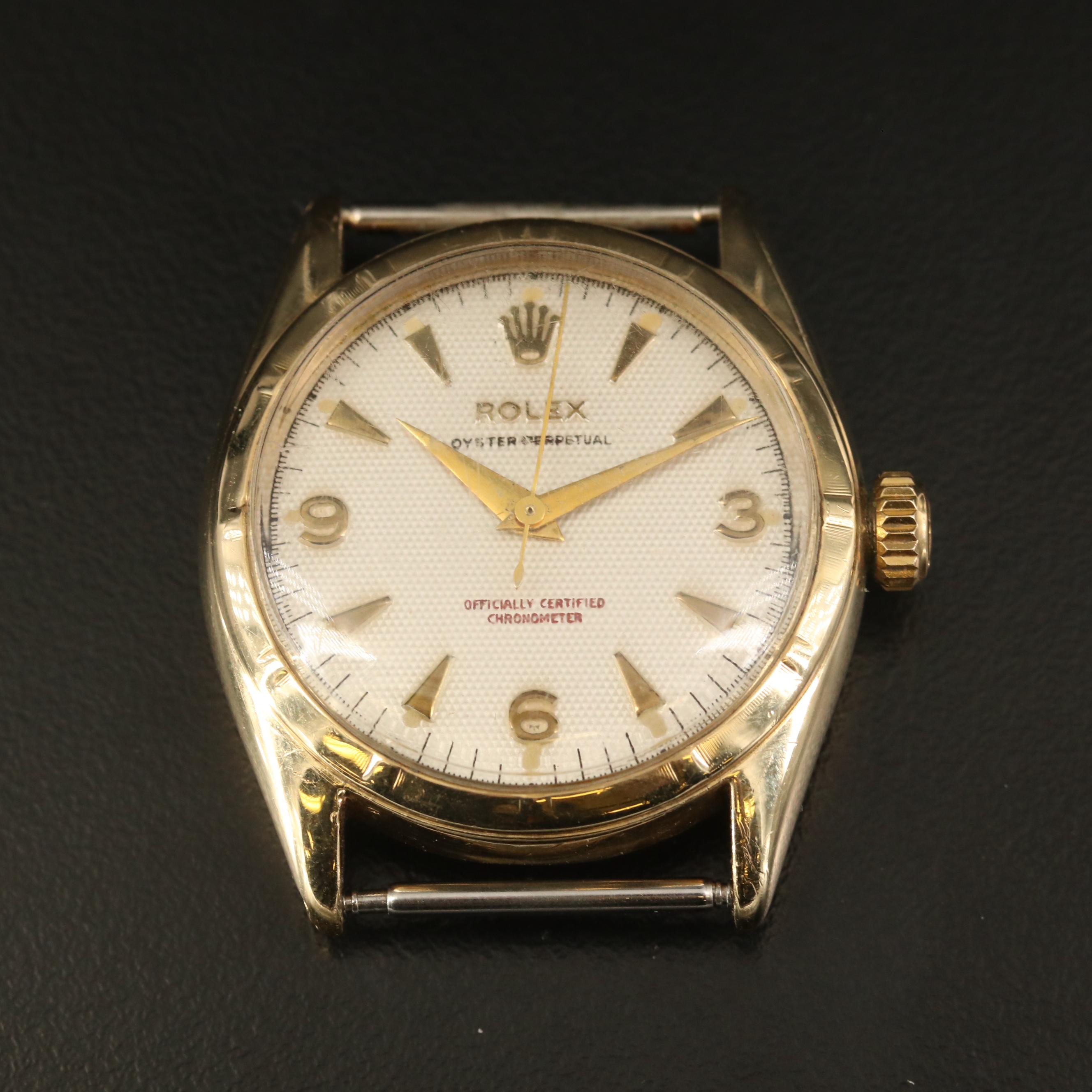 1952 Rolex Oyster Perpetual "Waffle Dial" 10K Gold Automatic Watch