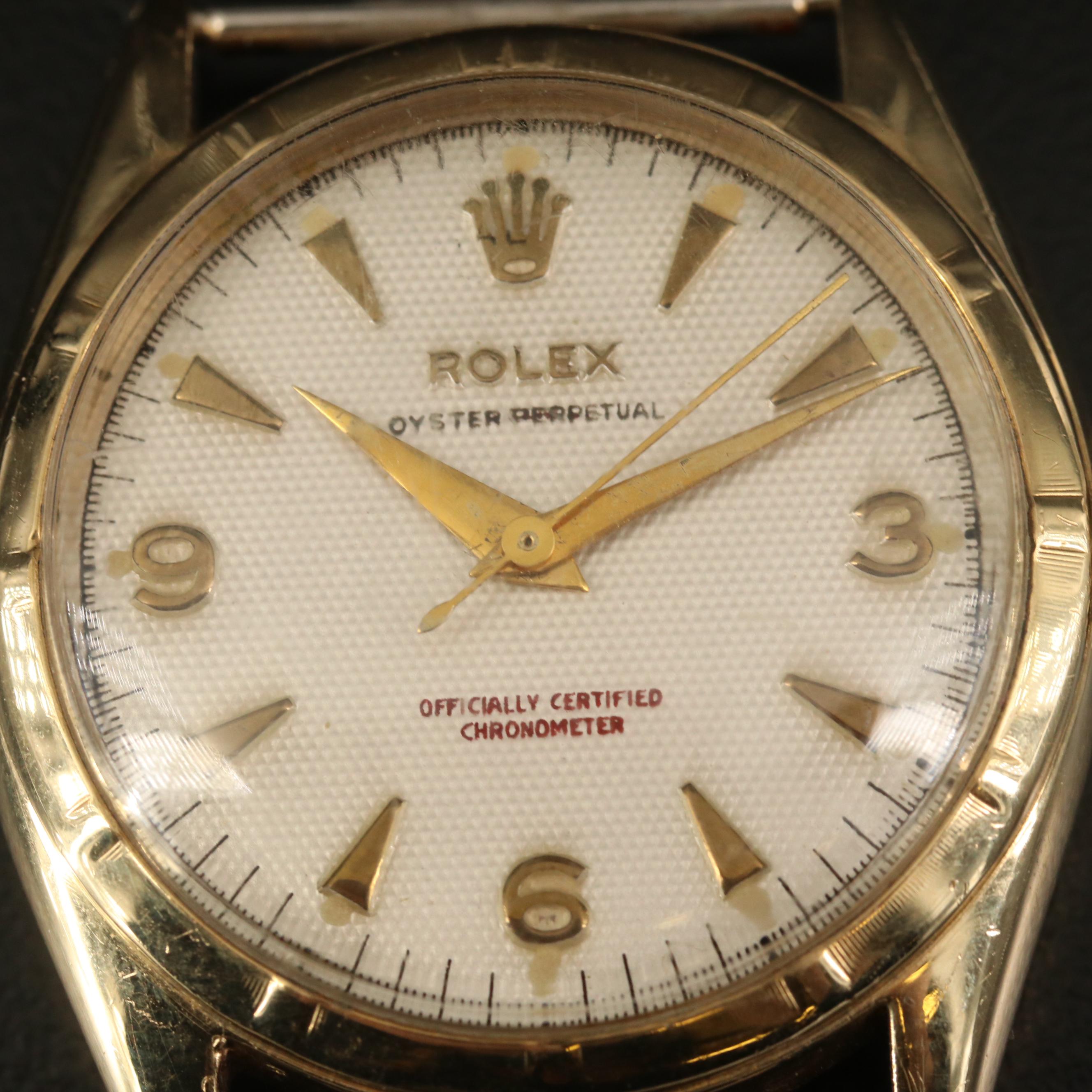 1952 Rolex Oyster Perpetual "Waffle Dial" 10K Gold Automatic Watch