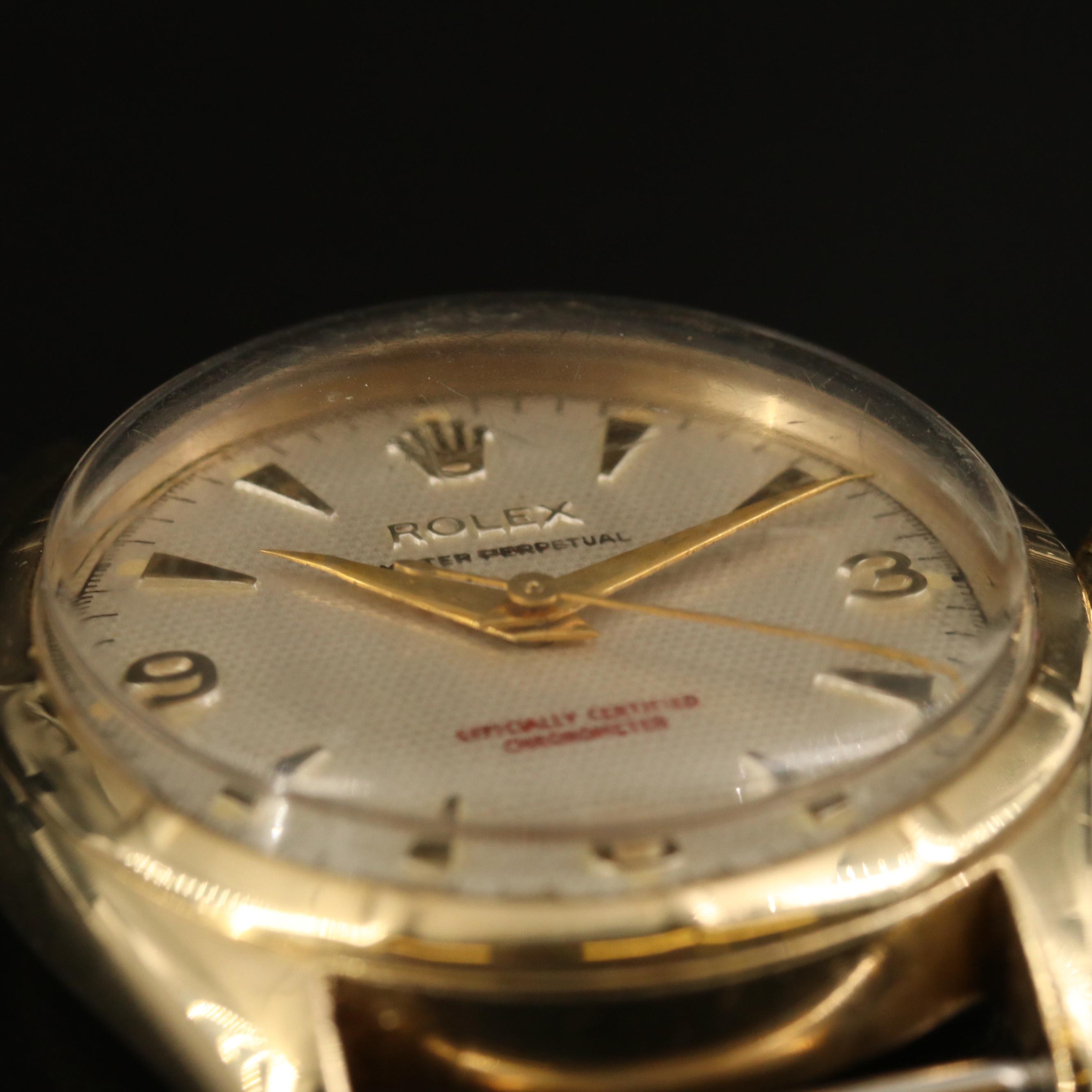 1952 Rolex Oyster Perpetual "Waffle Dial" 10K Gold Automatic Watch