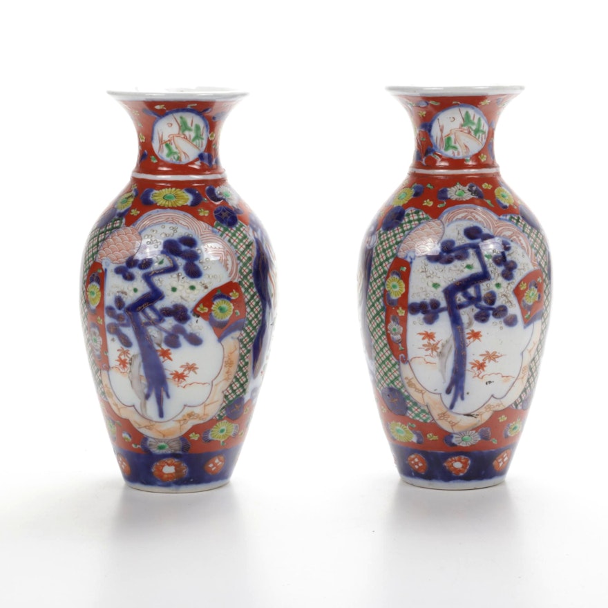 Japanese Imari Enameled Porcelain Vases