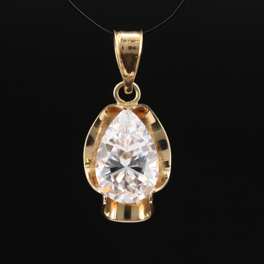 14K Cubic Zirconia Tear Drop Pendant