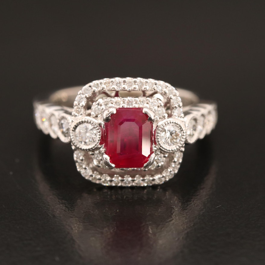 18K 1.00 CT Burmese Ruby and Diamond Ring with GIA Report