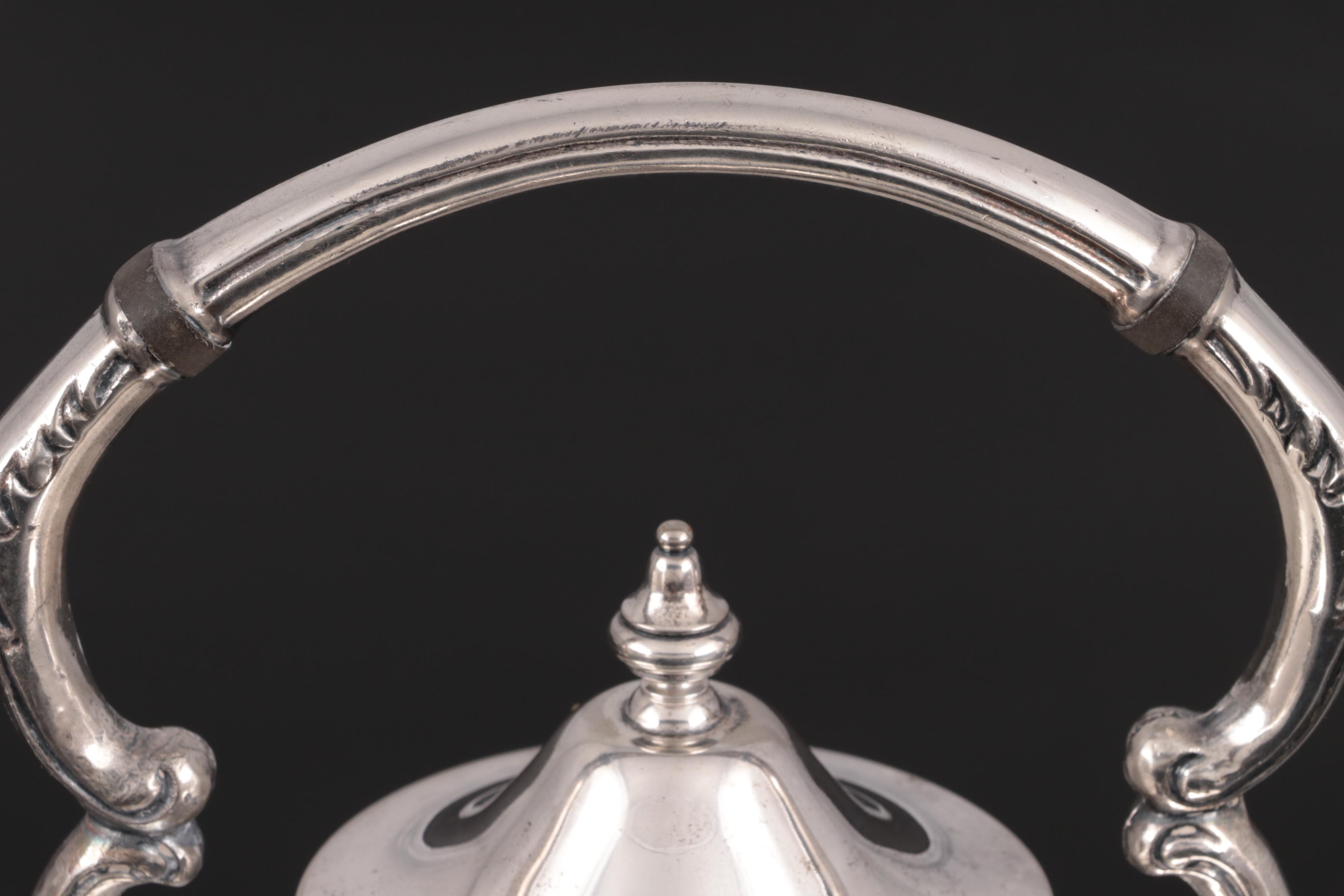 Lehman Brothers Silver Plate Hot Water Kettle on Stand, Early to Mid 20th C.