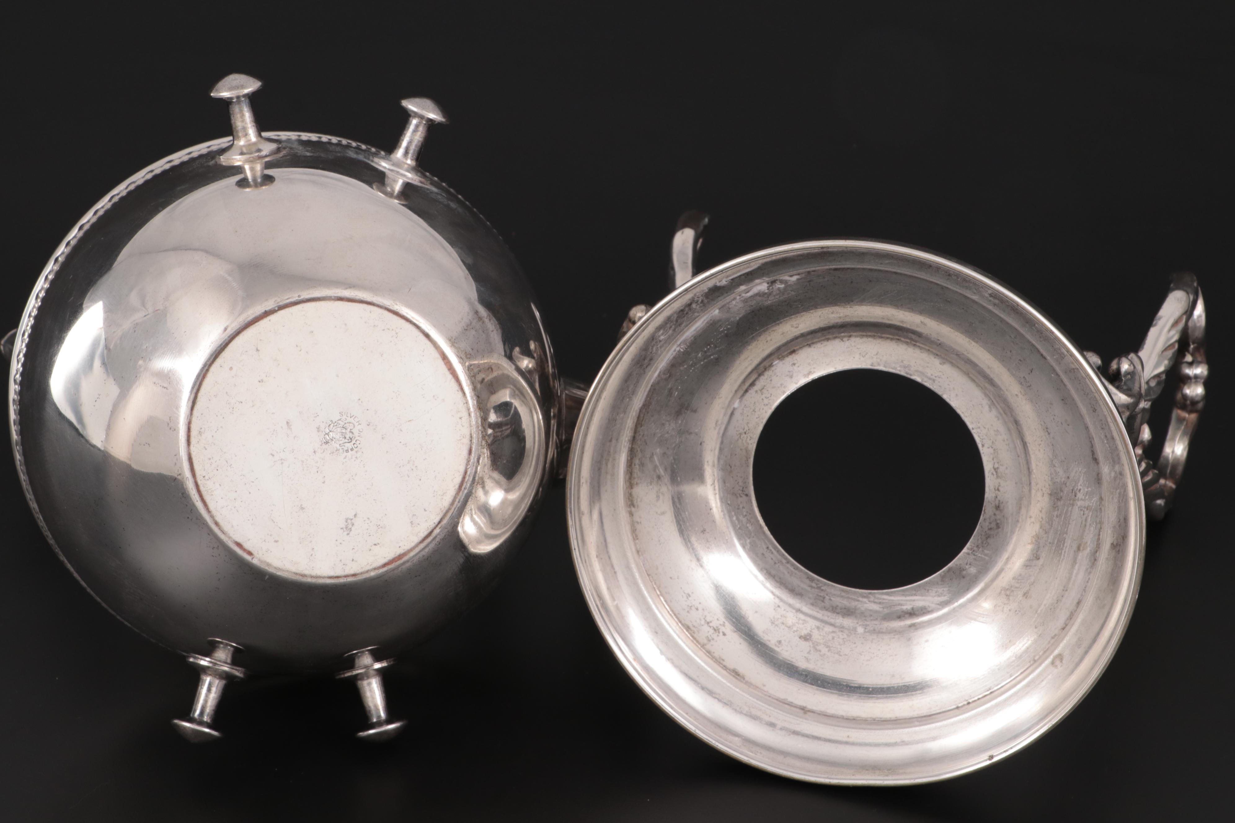 Lehman Brothers Silver Plate Hot Water Kettle on Stand, Early to Mid 20th C.