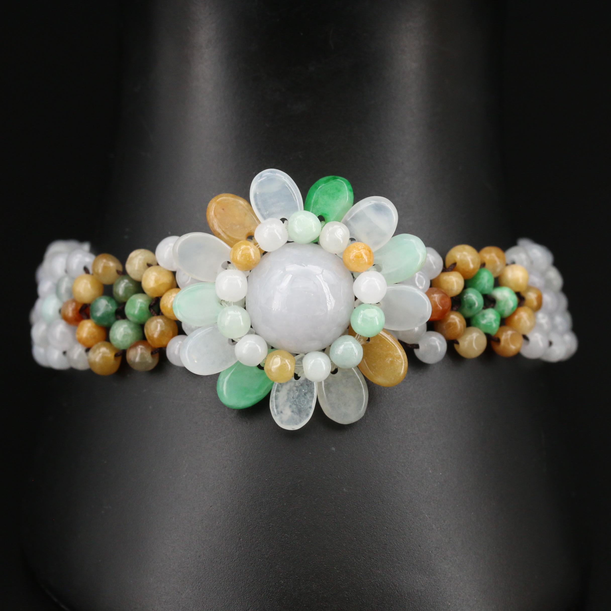 Jadeite Flower Beaded Bracelet