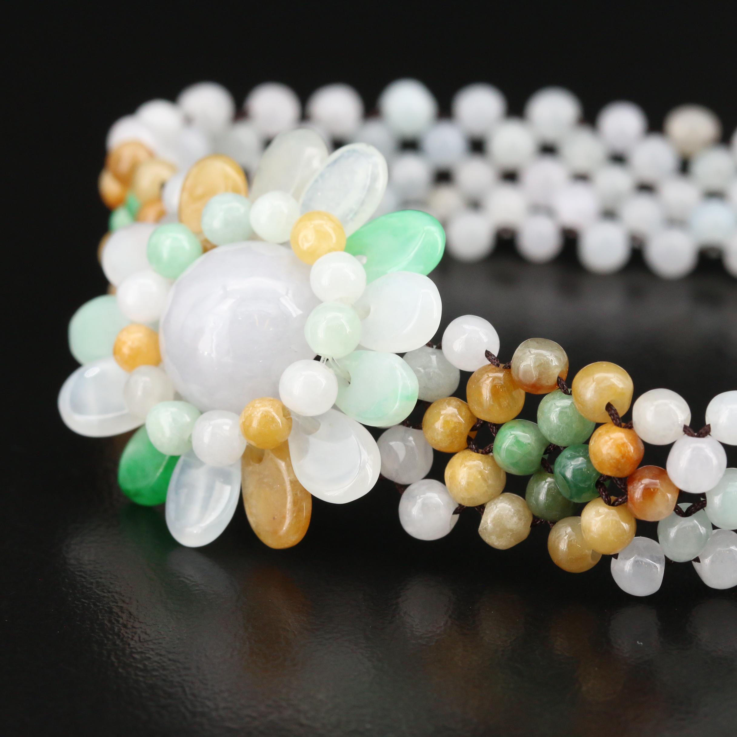 Jadeite Flower Beaded Bracelet
