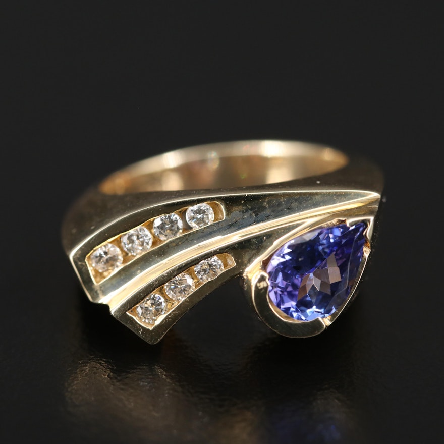 14K Tanzanite and Diamond Asymmetrical Ring