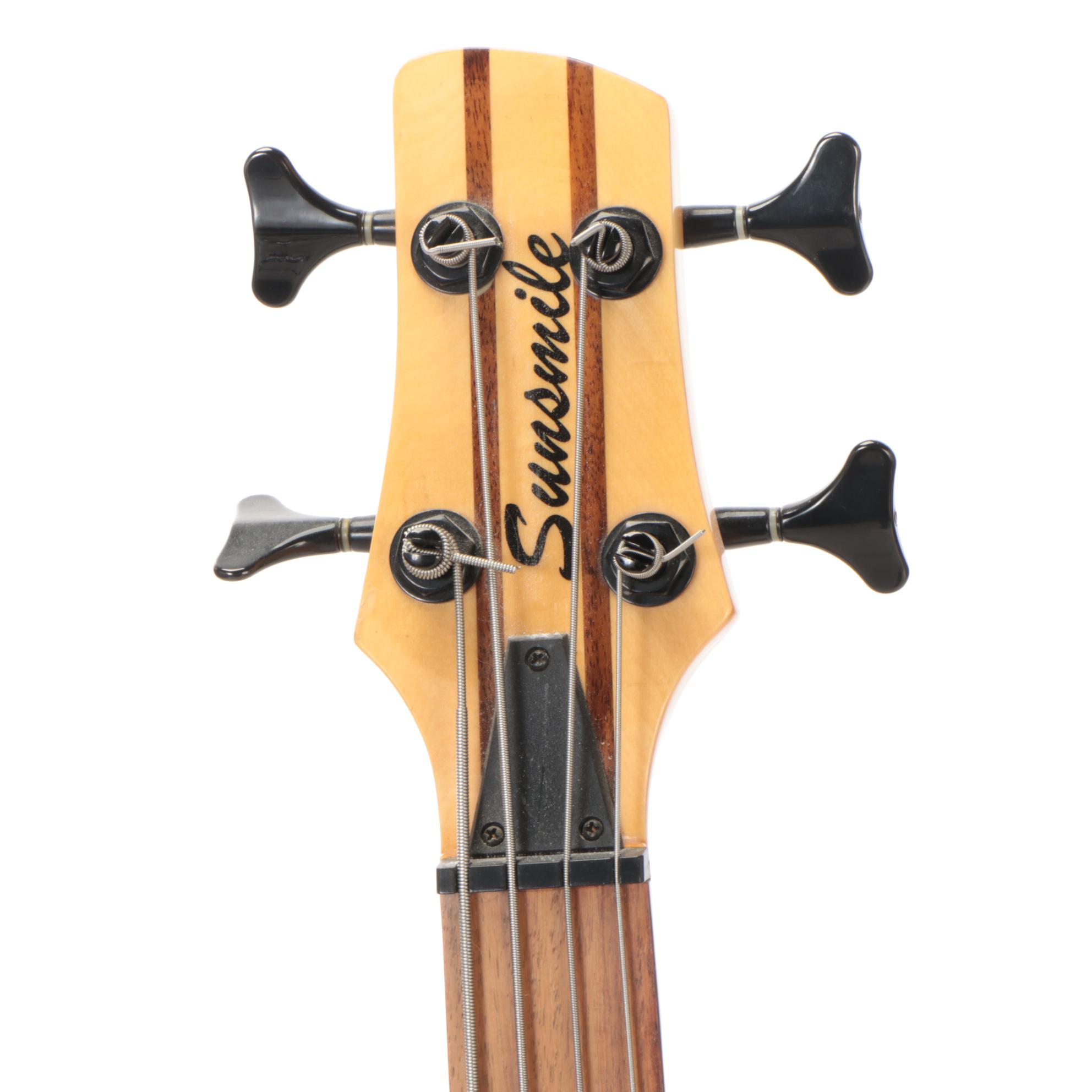 Sunsmile Electric Bass Guitar with 24 Frets and Neck-Through Construction