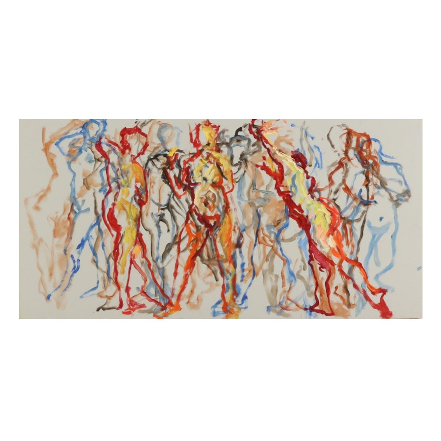 Stephen Hankin Acrylic Painting "Female Figure in Motion," 21st Century