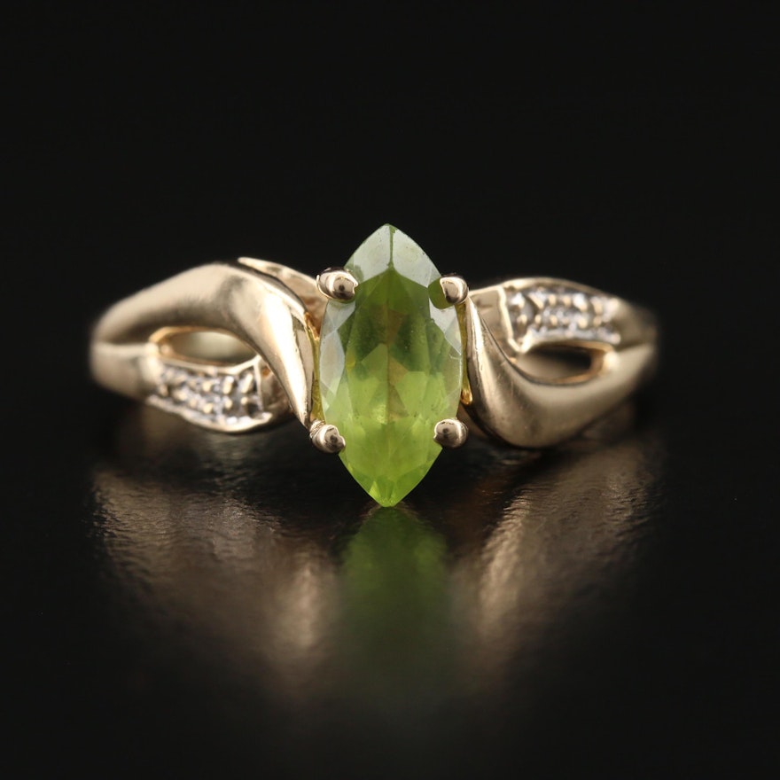 10K Peridot and Diamond Ring with Twist Detail
