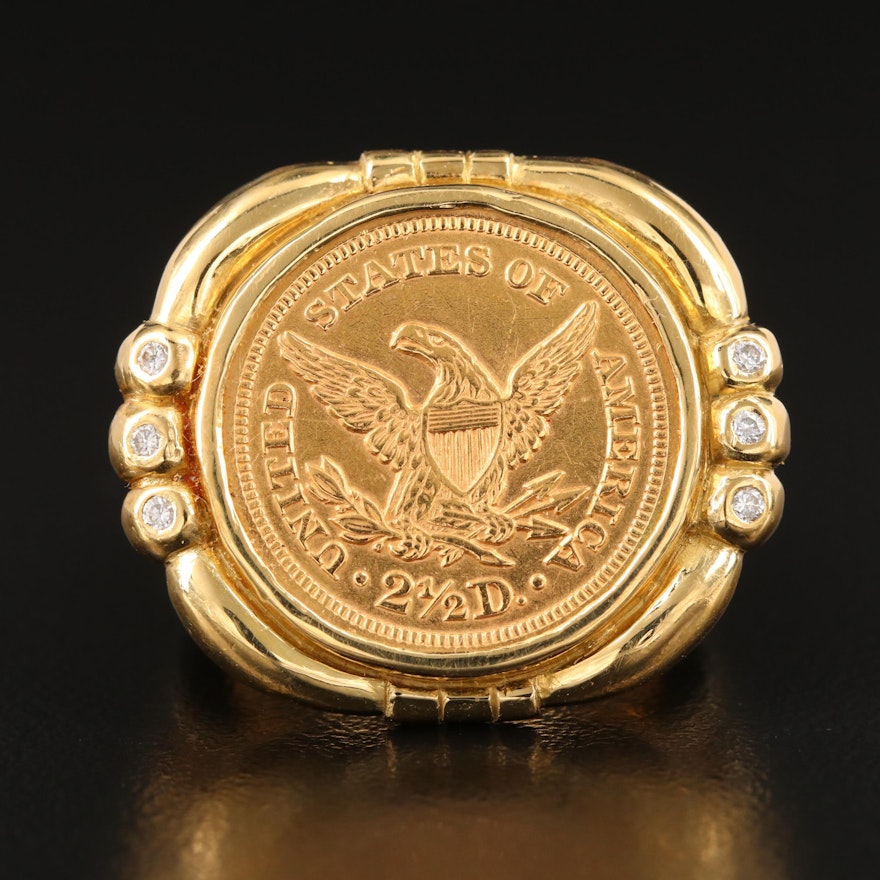 18K 1852 Liberty Head $2.50 Gold Quarter Eagle Coin Ring