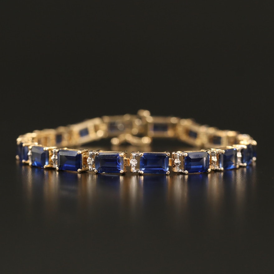 10K Sapphire Line Bracelet with Diamond Accents