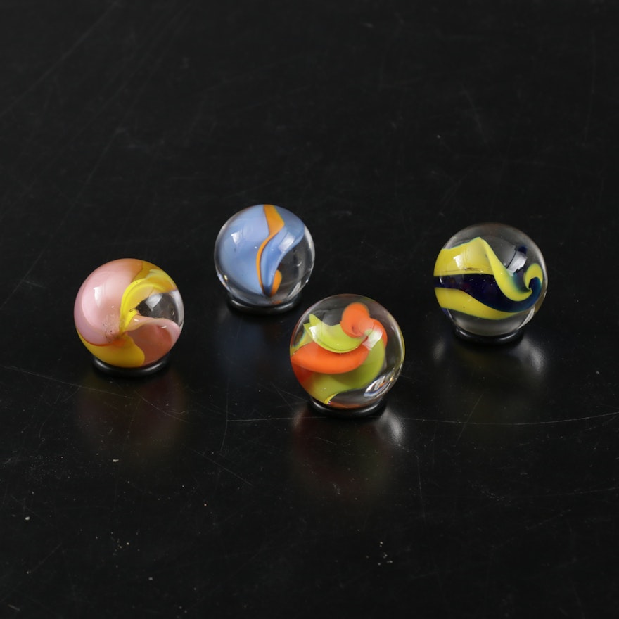 Andy Hudson Blown Glass Large Cat's Eye Marbles with Rubber Washer Stands