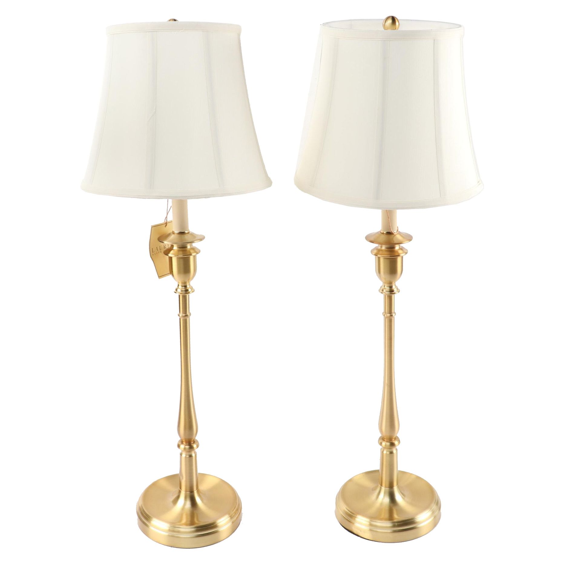 Ralph Lauren "Darien" Lacquered Brass Candlestick Buffet Lamps, Pair