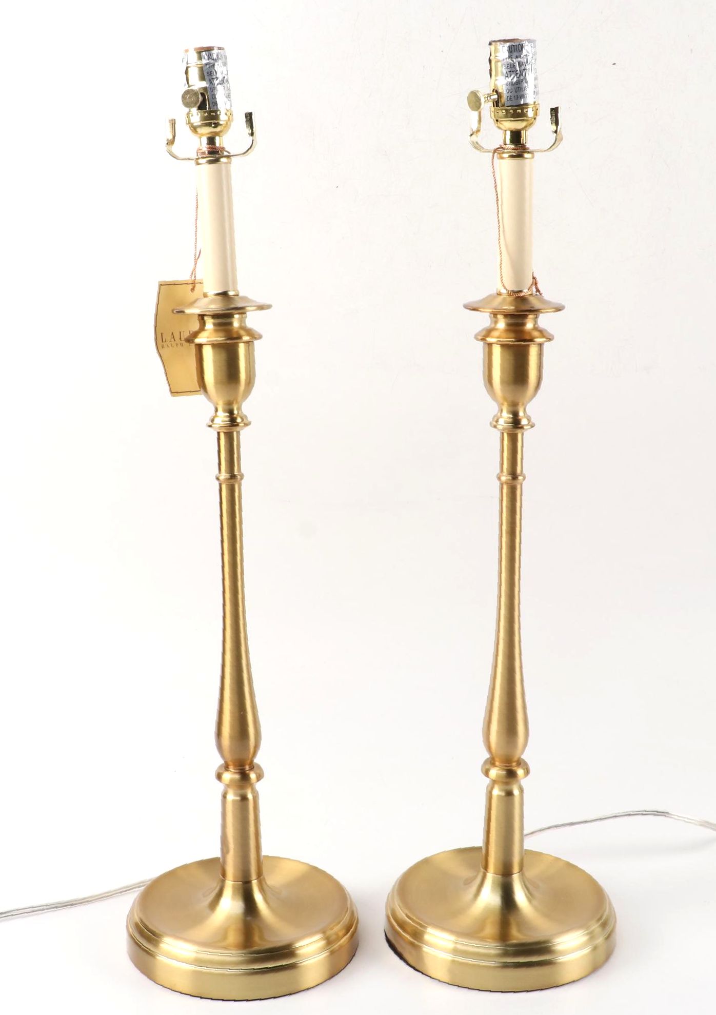 Ralph Lauren "Darien" Lacquered Brass Candlestick Buffet Lamps, Pair
