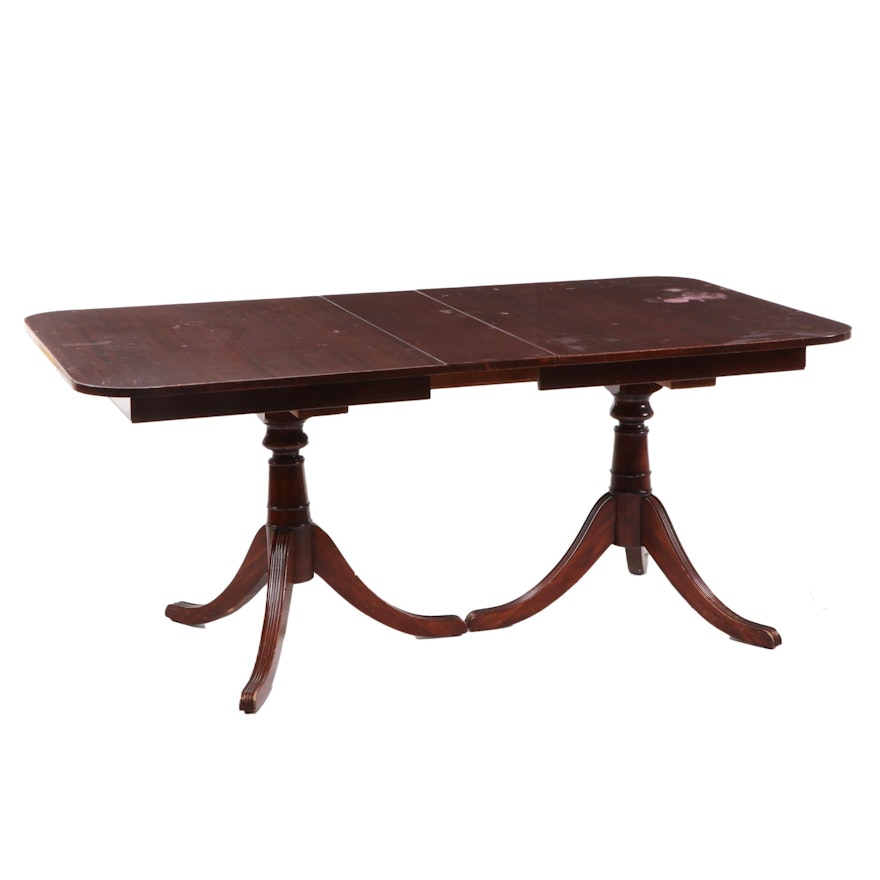 Classical Style Mahogany Double-Pedestal Extending Dining Table, 20th Century