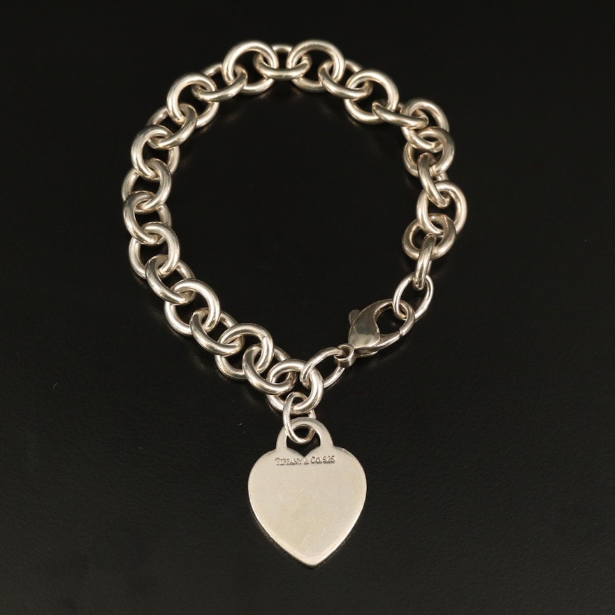 Tiffany & Co. Sterling Monogrammed Heart Tag Bracelet