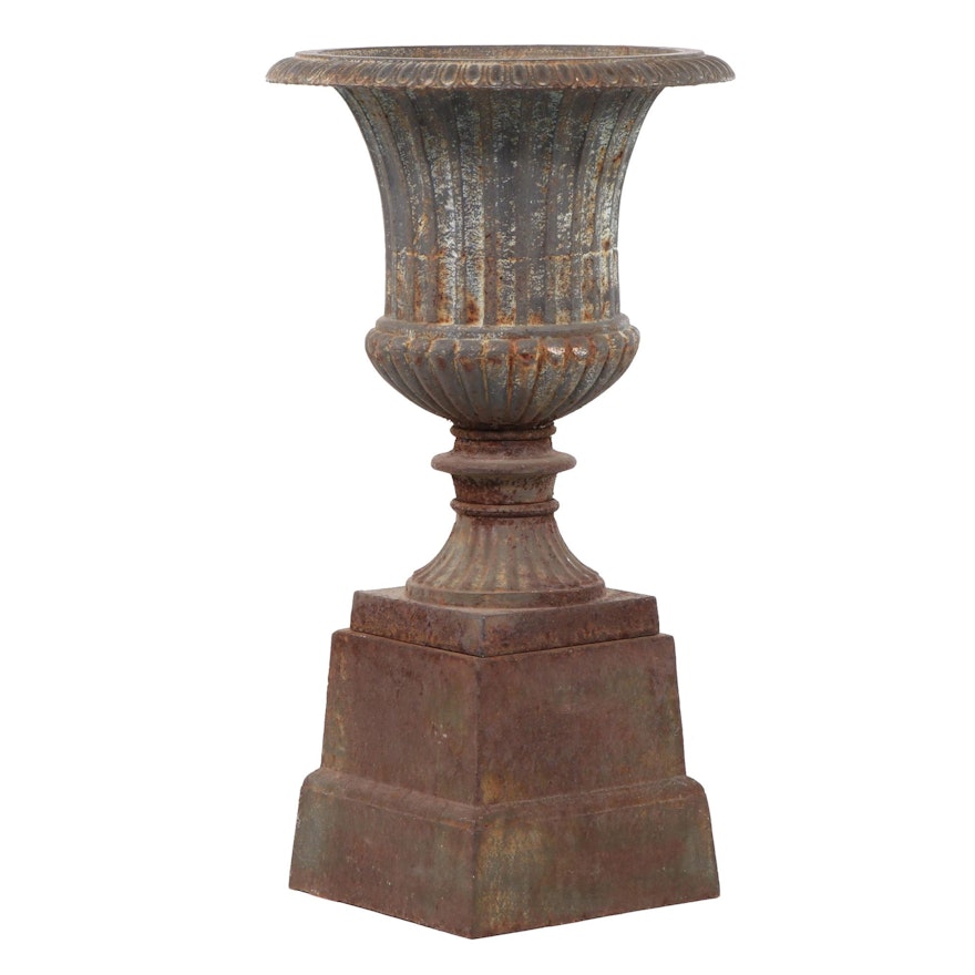 Neoclassical Style Cast Metal Footed Urn Planter on Stand