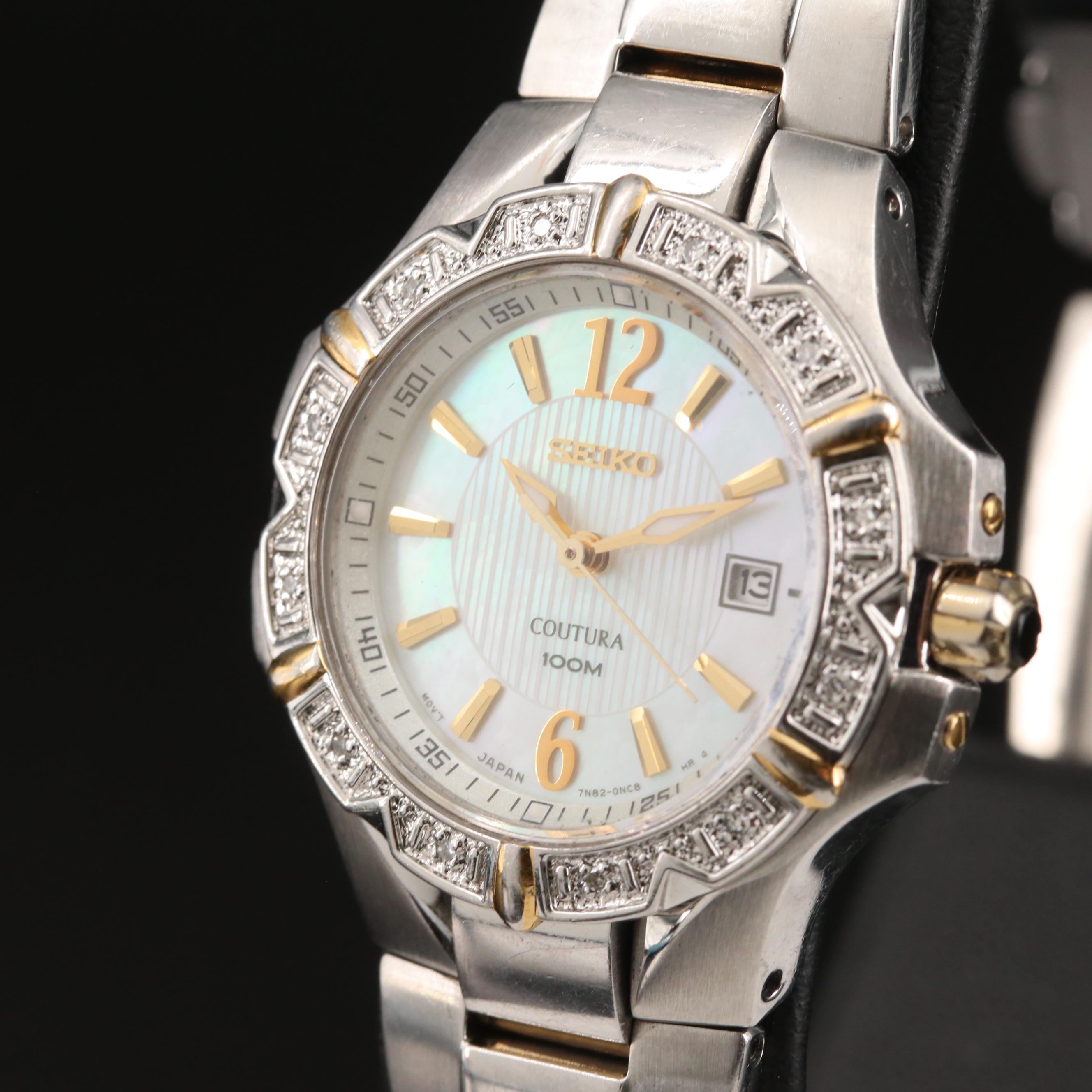 Seiko "Coutura" Diamond Bezel and Mother of Pearl Dial Watch