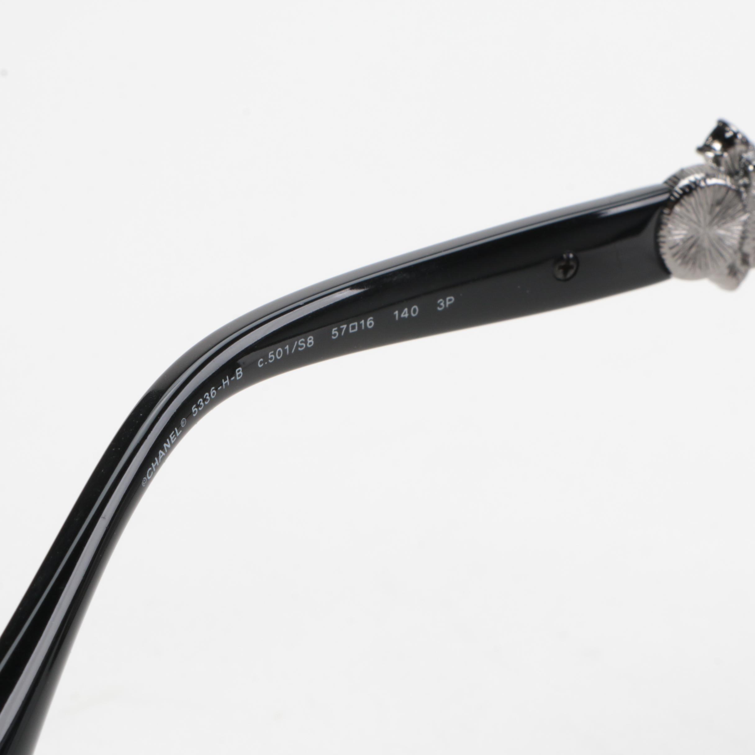 Chanel 5336HB Polarized Fantasy Pearl Bijou Black Cat Eye Sunglasses with Case