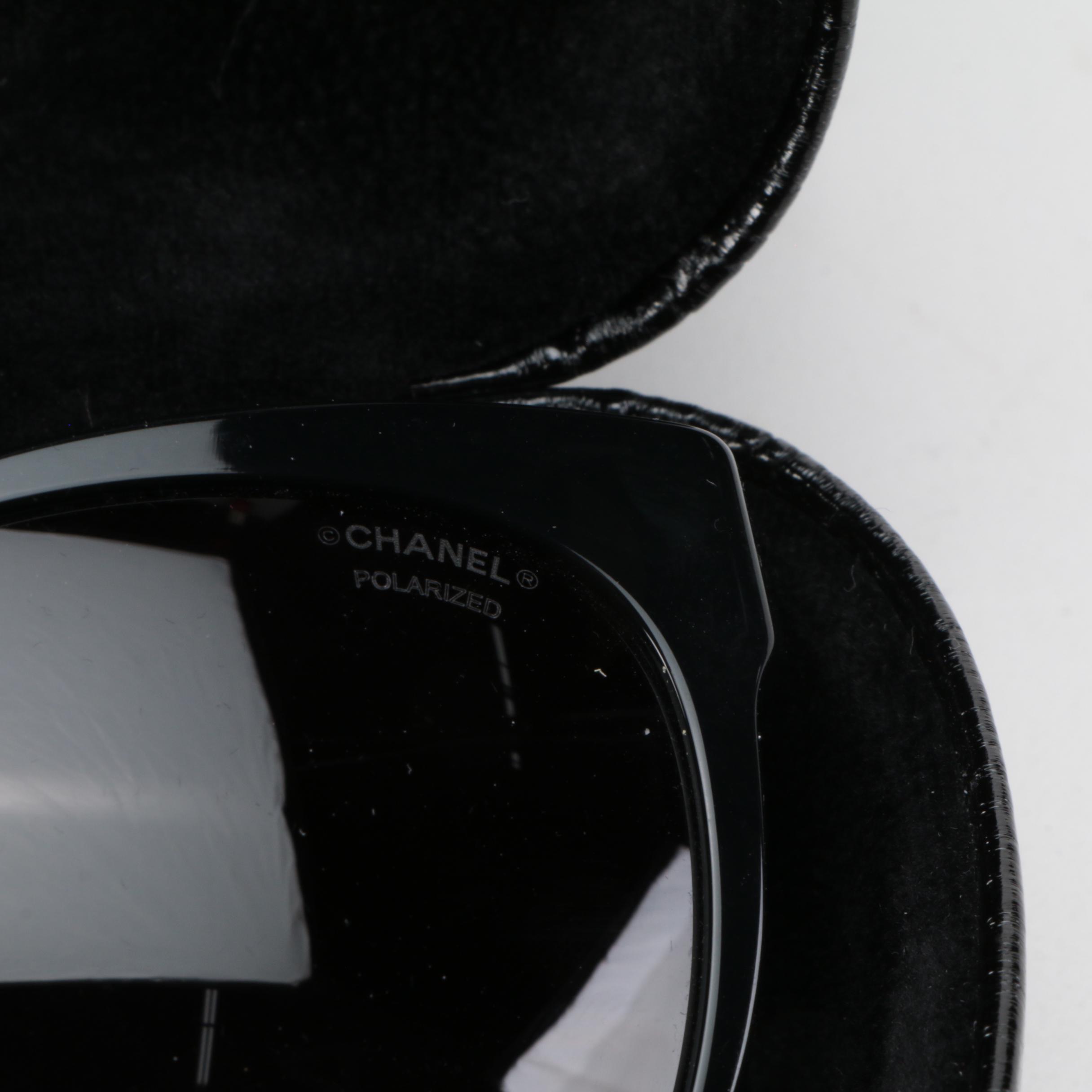 Chanel 5336HB Polarized Fantasy Pearl Bijou Black Cat Eye Sunglasses with Case
