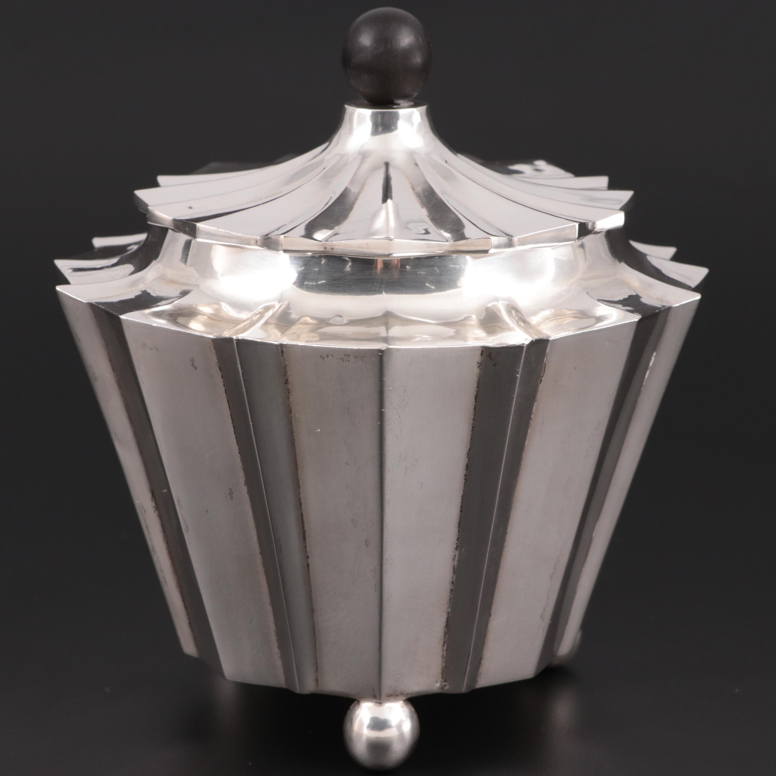Continental European Fluted 800 Silver Tea Caddy with Ball Feet