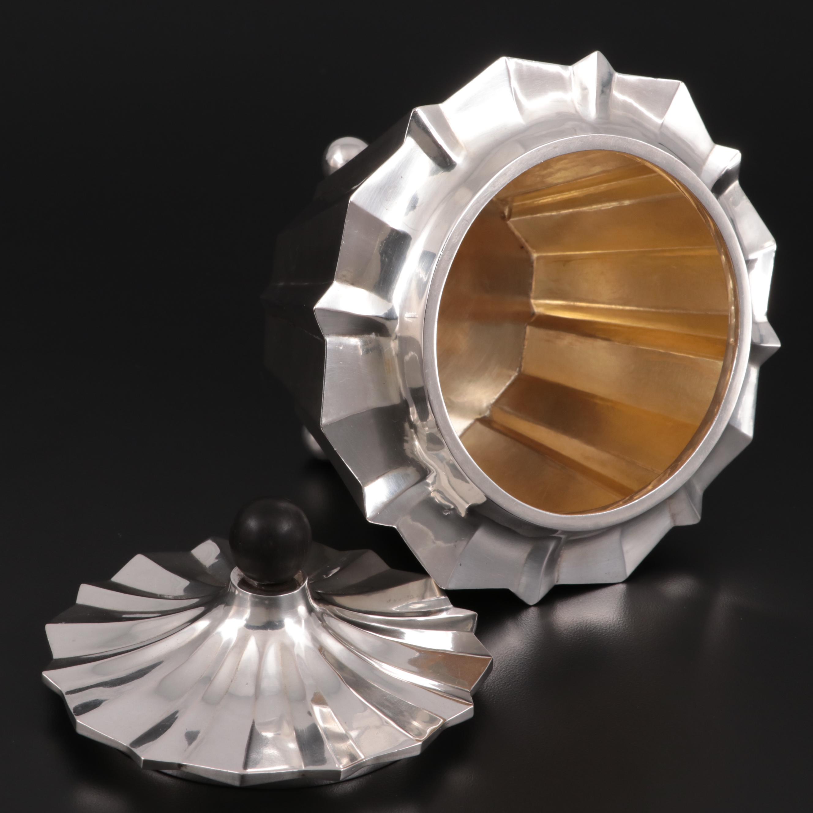 Continental European Fluted 800 Silver Tea Caddy with Ball Feet