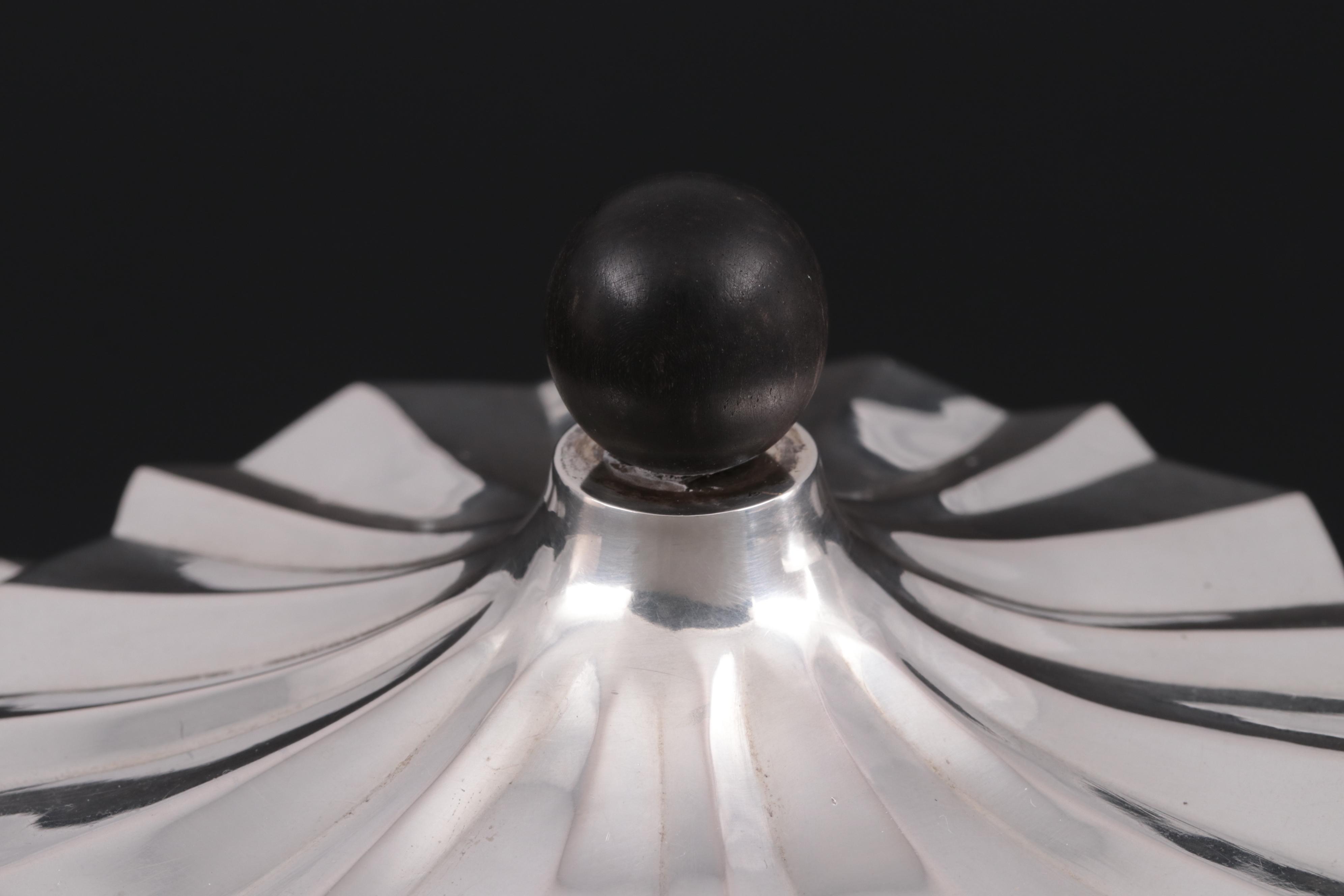 Continental European Fluted 800 Silver Tea Caddy with Ball Feet