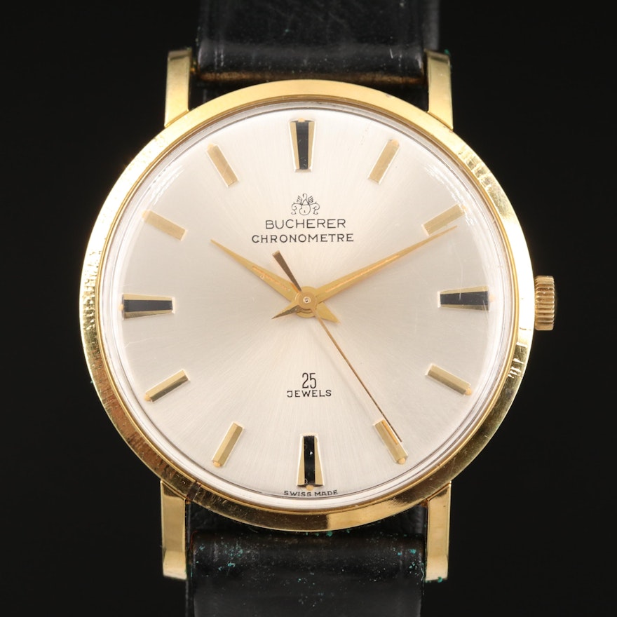 Vintage Bucherer Chronometer Gold Plated Automatic Wristwatch