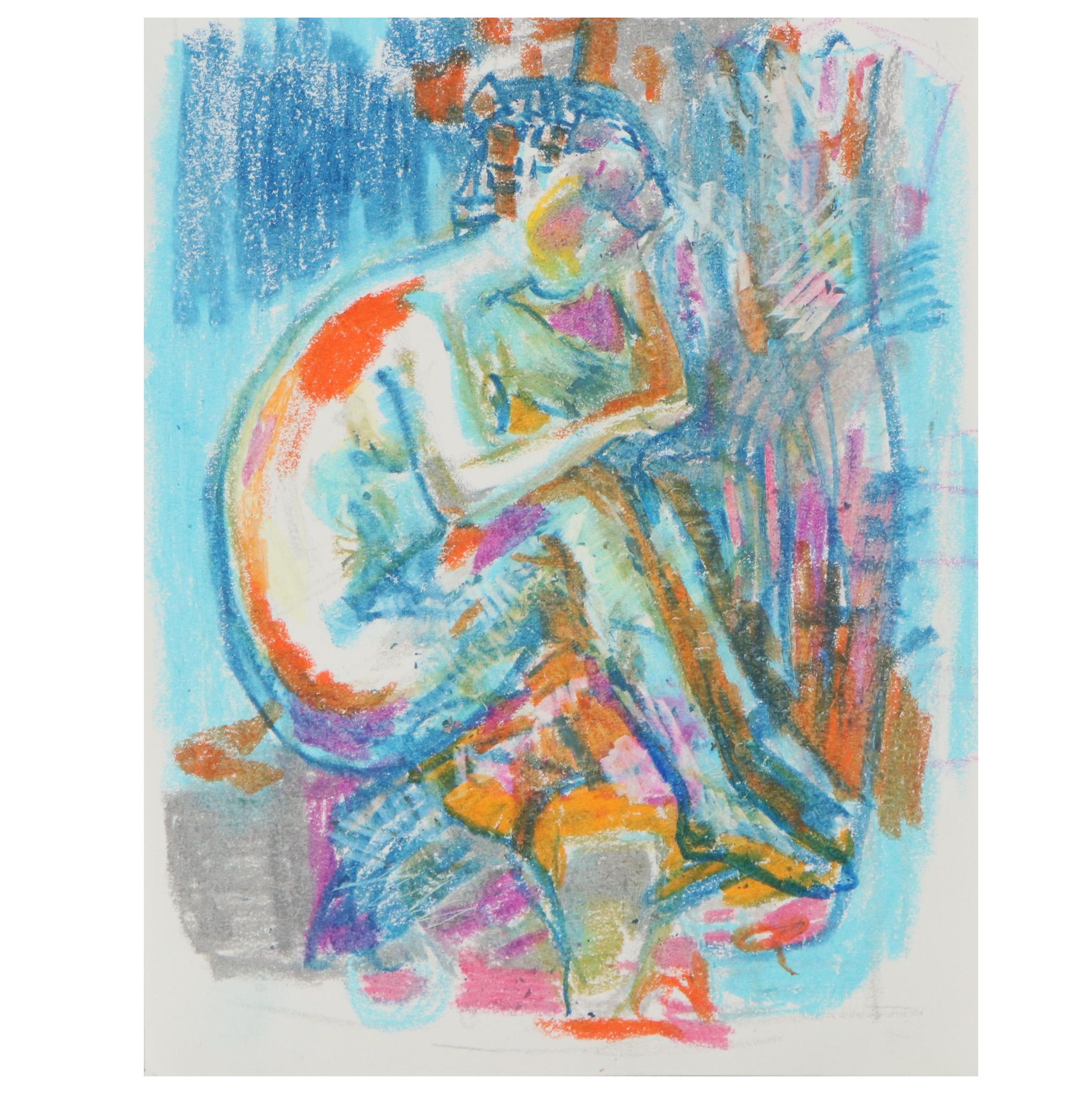 Murat Kaboulov Abstract Pastel Drawing of Seated Figure, circa 2000