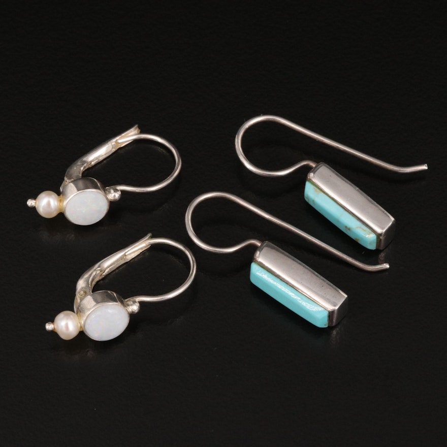 Sterling Earrings Selection Featuring Opal, Pearl and Turquoise