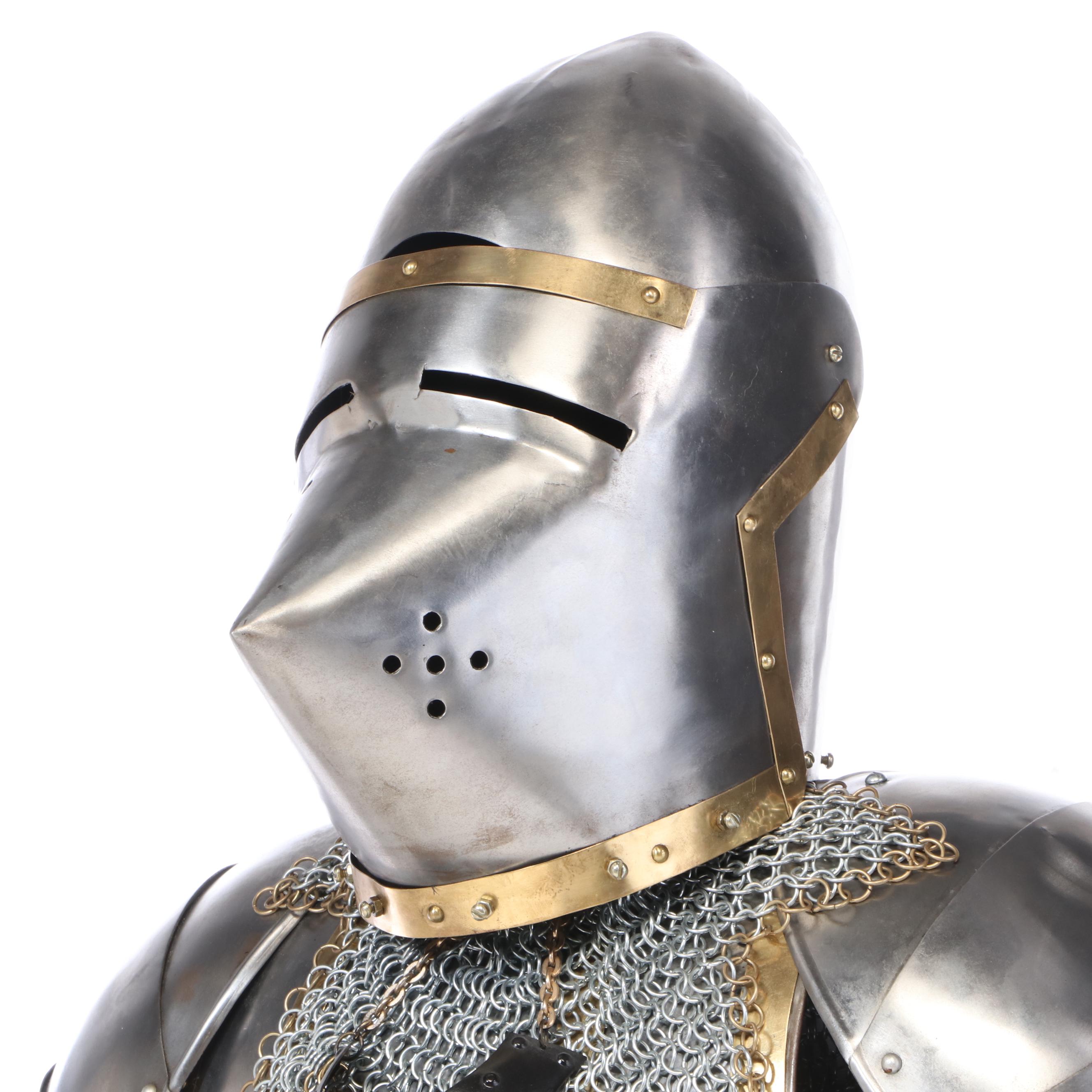 Steel and Brass Suit of Armor with Sword and Shield