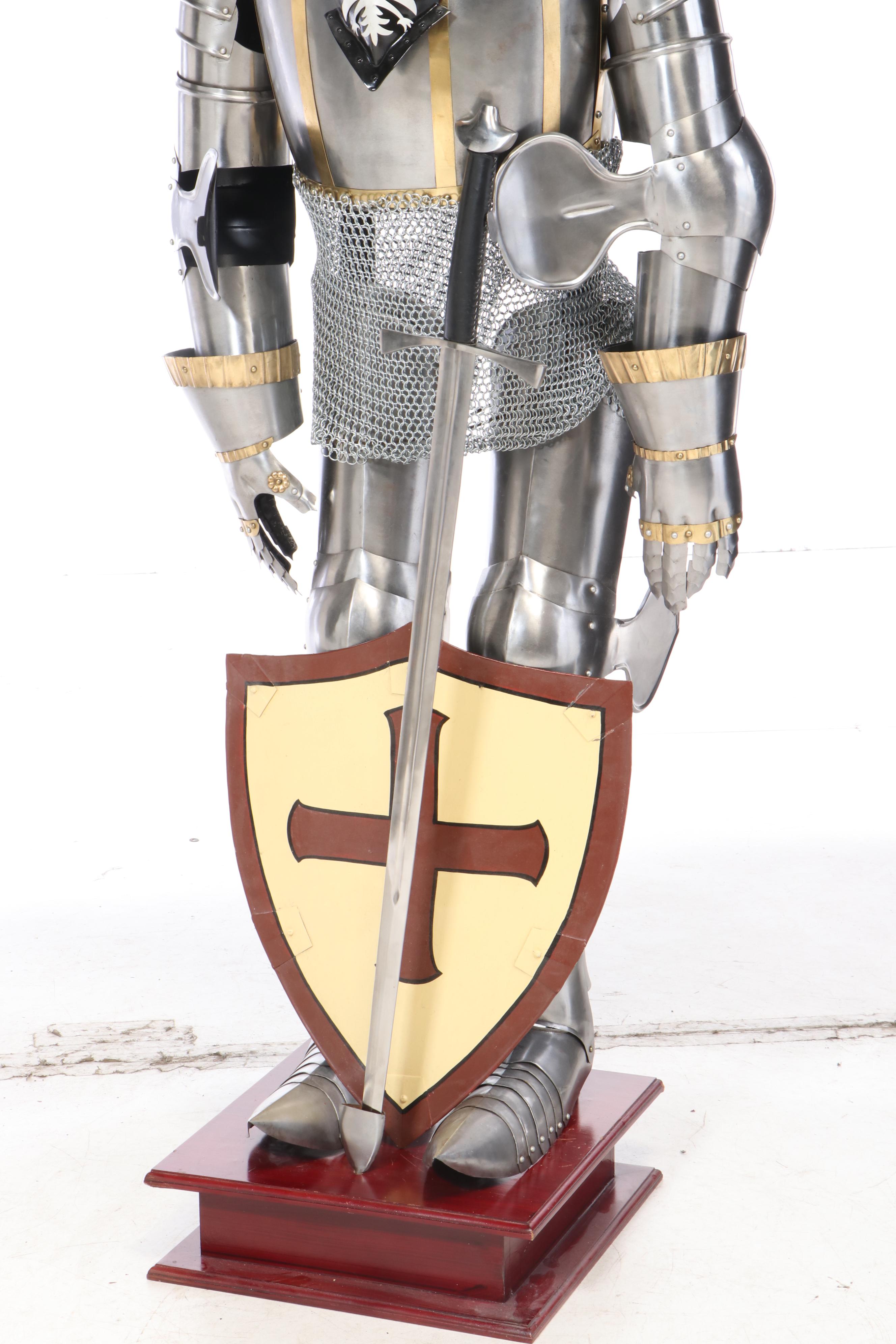Steel and Brass Suit of Armor with Sword and Shield