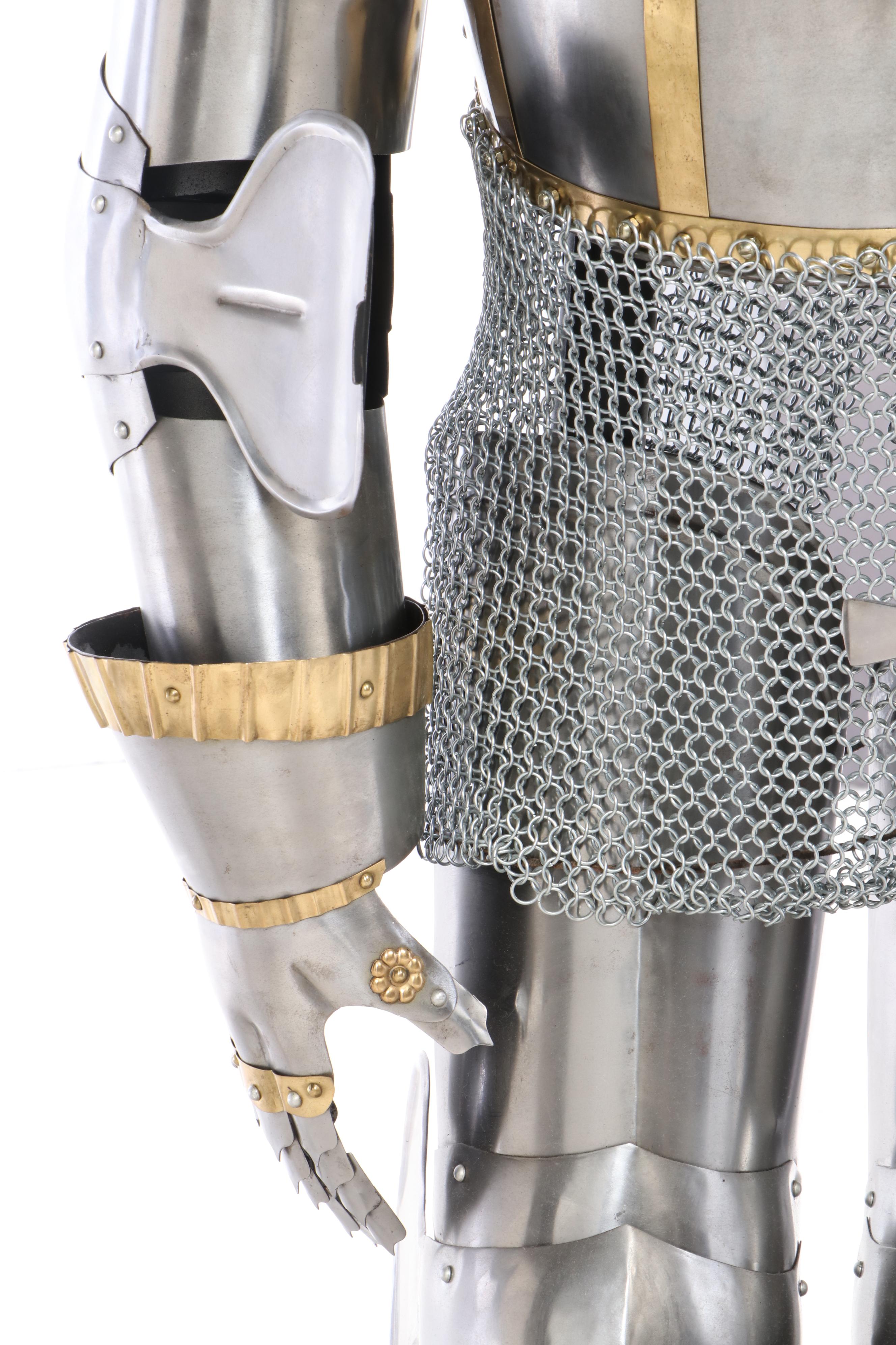 Steel and Brass Suit of Armor with Sword and Shield