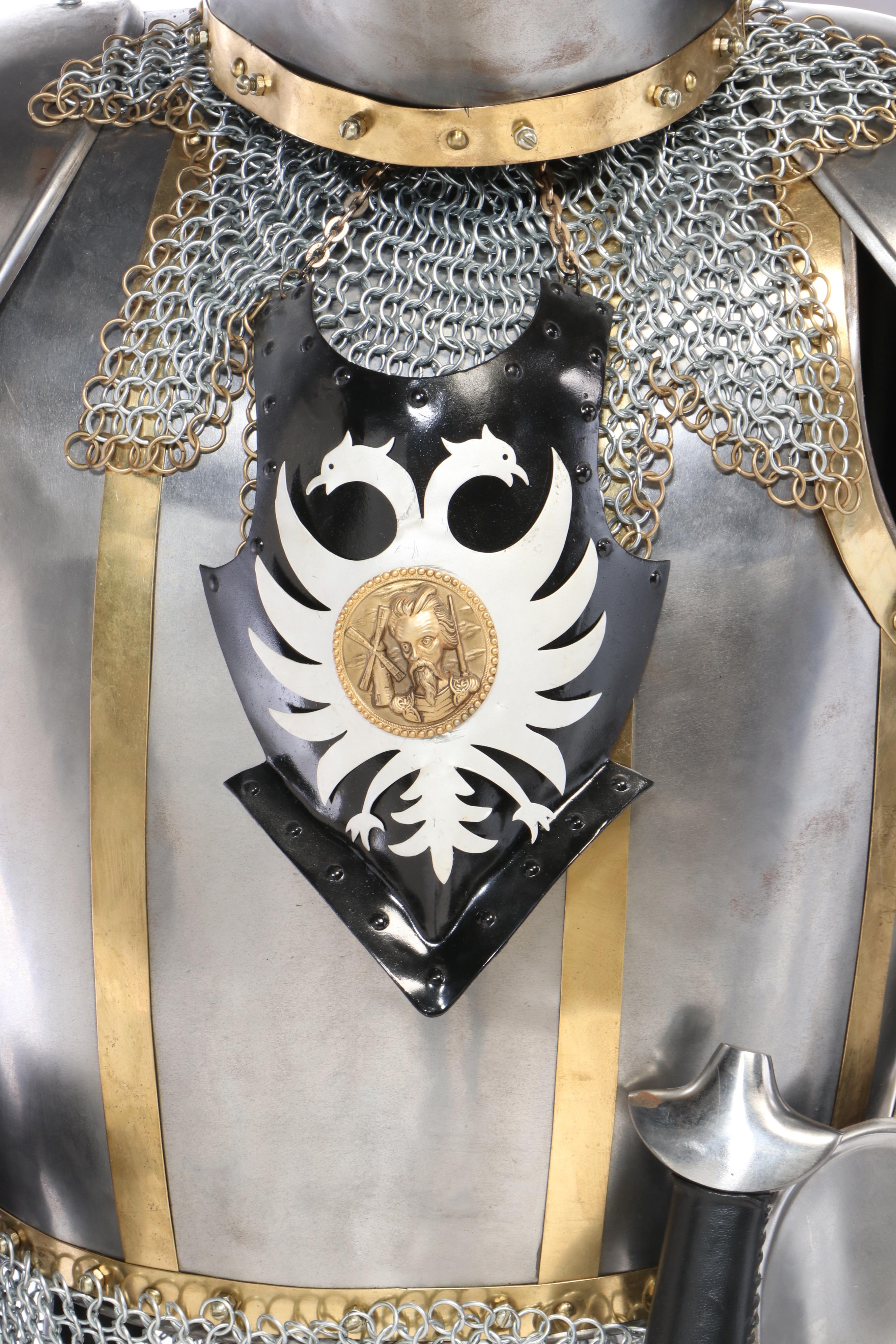 Steel and Brass Suit of Armor with Sword and Shield