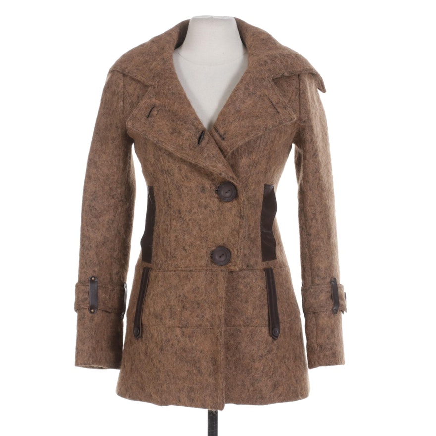 Mackage Wool Blend and Leather Trimmed Button-Front Coat