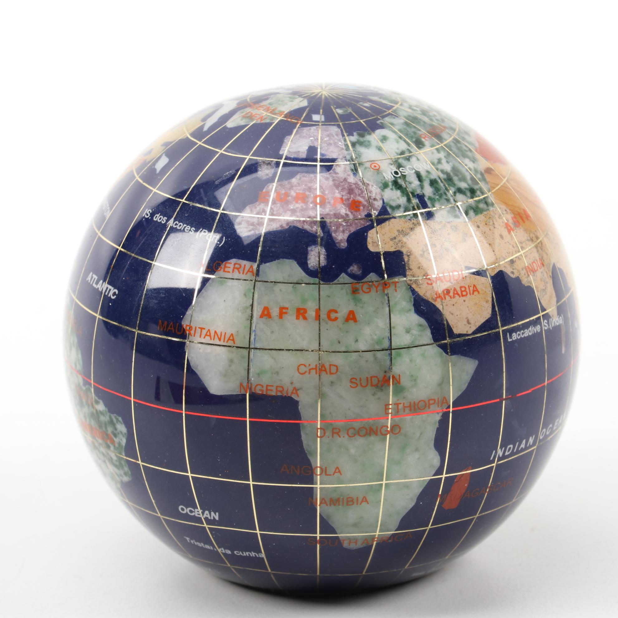 Gemstone Globe Paperweight Desktop Décor