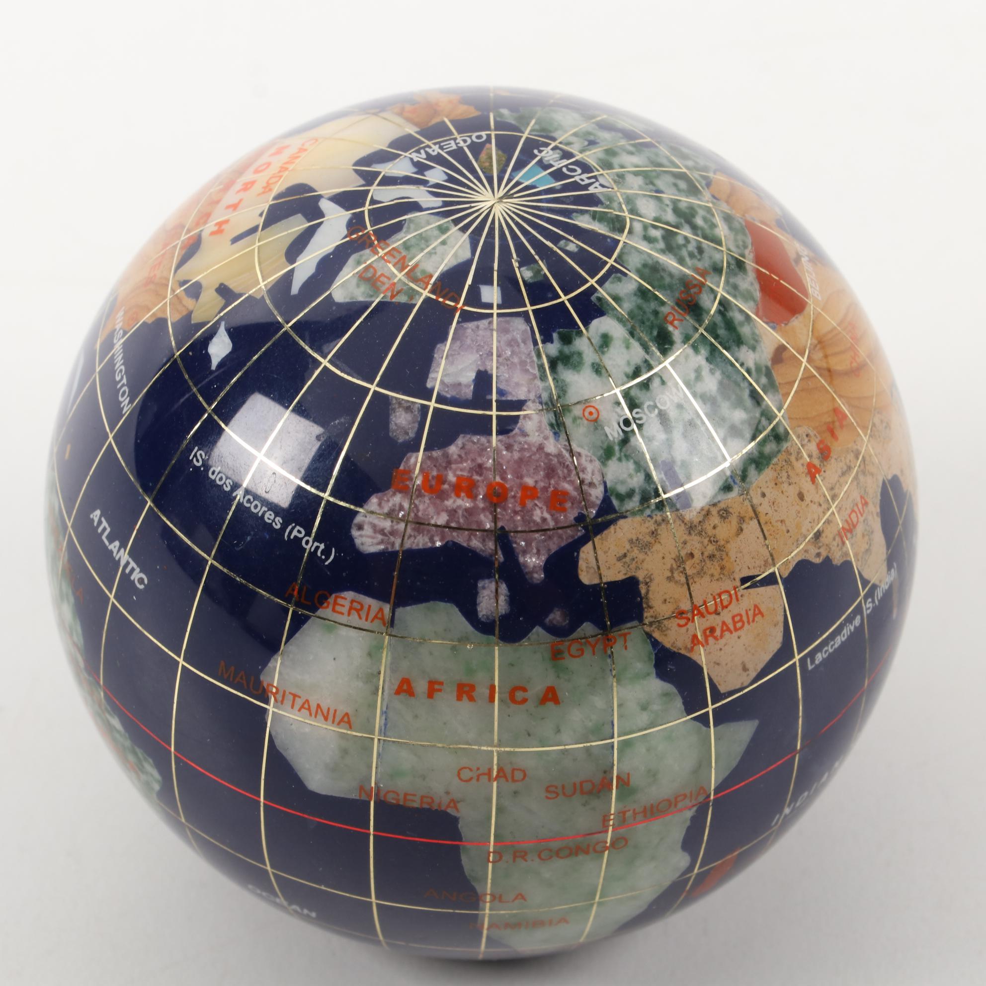 Gemstone Globe Paperweight Desktop Décor