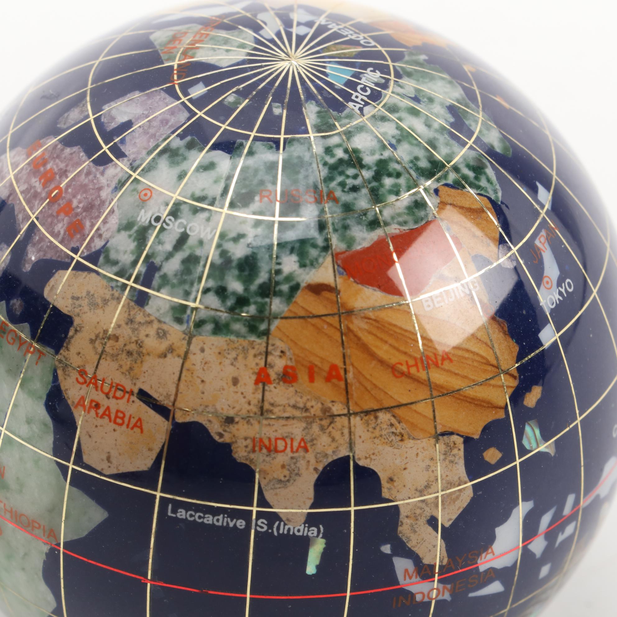 Gemstone Globe Paperweight Desktop Décor