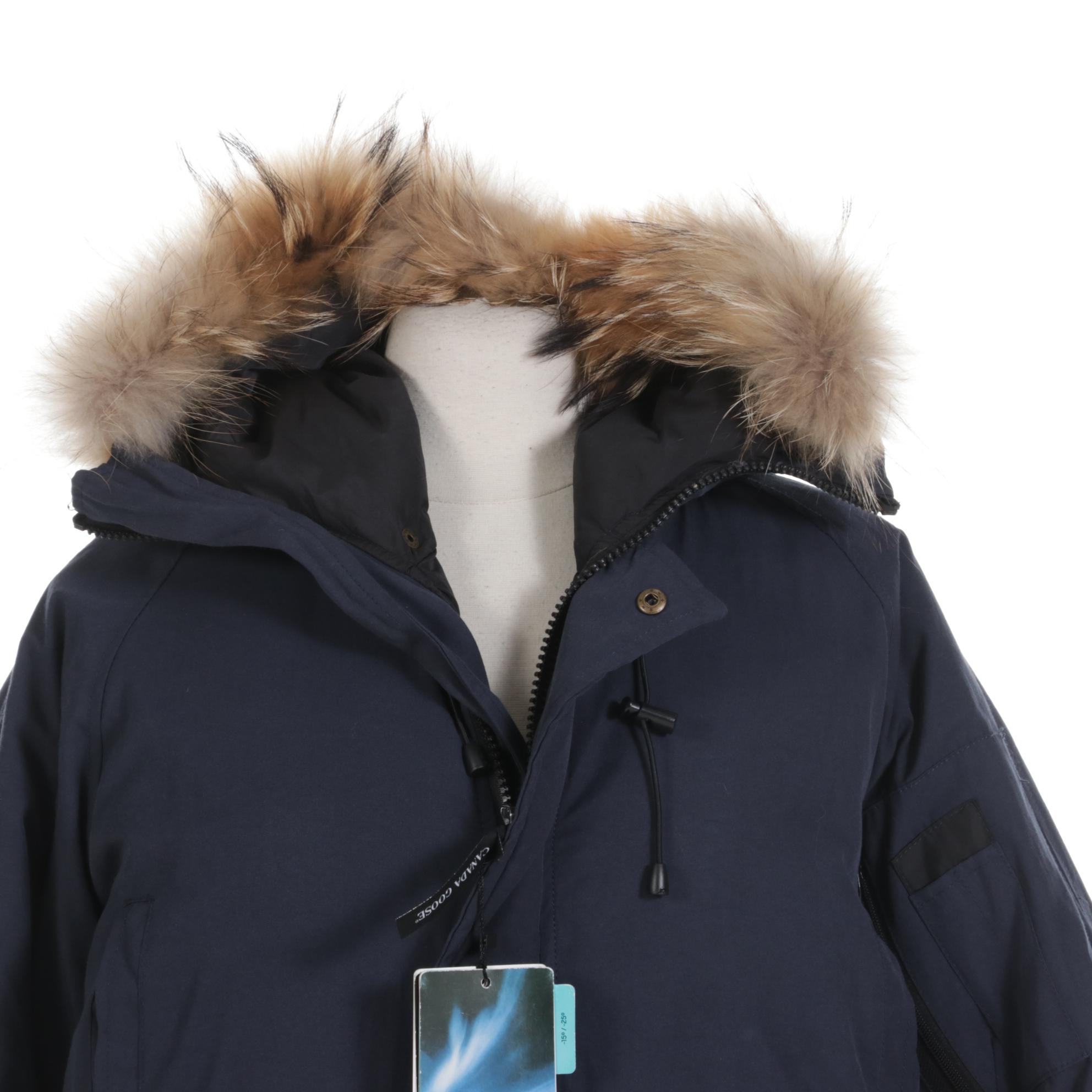 Canada Goose Navy Blue Down Parka with Coyote Fur Hood